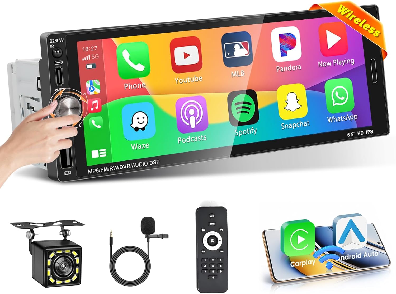 Autoradio 1 Din con CarPlay e Android Auto Wireless - immagine 1