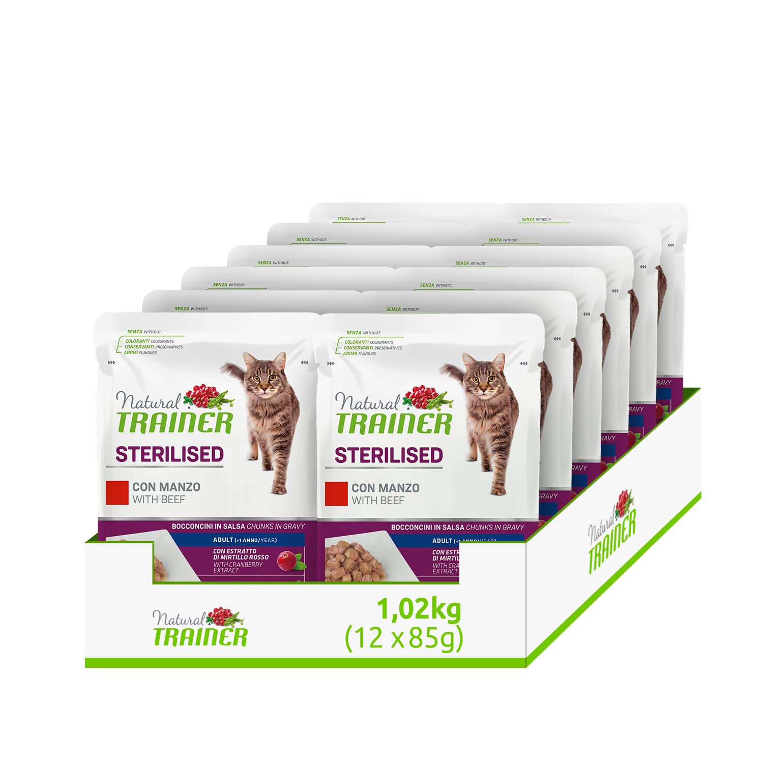 Natural Trainer Sterilised Adult - Cibo Umido Gatti con Manzo