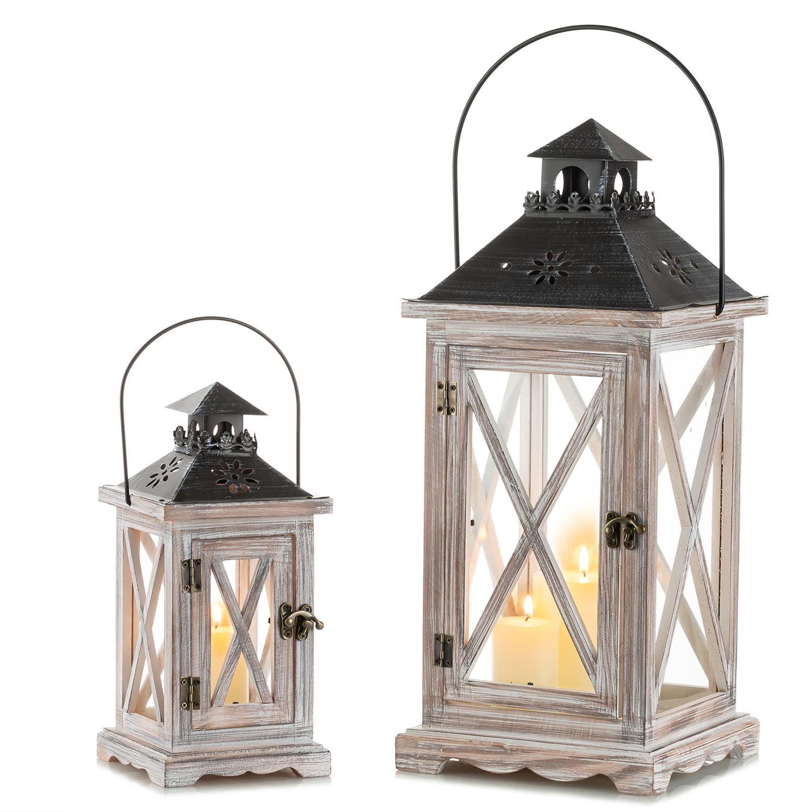 Sziqiqi Lanterna Portacandele in Metallo e Legno Vintage