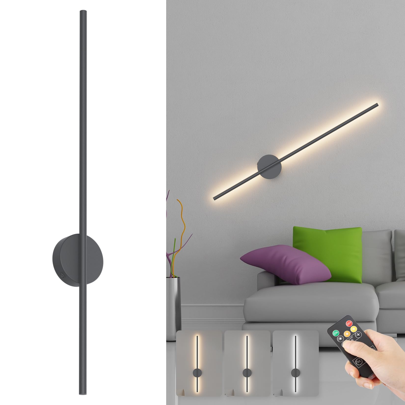 Aipsun Lampada da parete a batteria 120CM Antracite