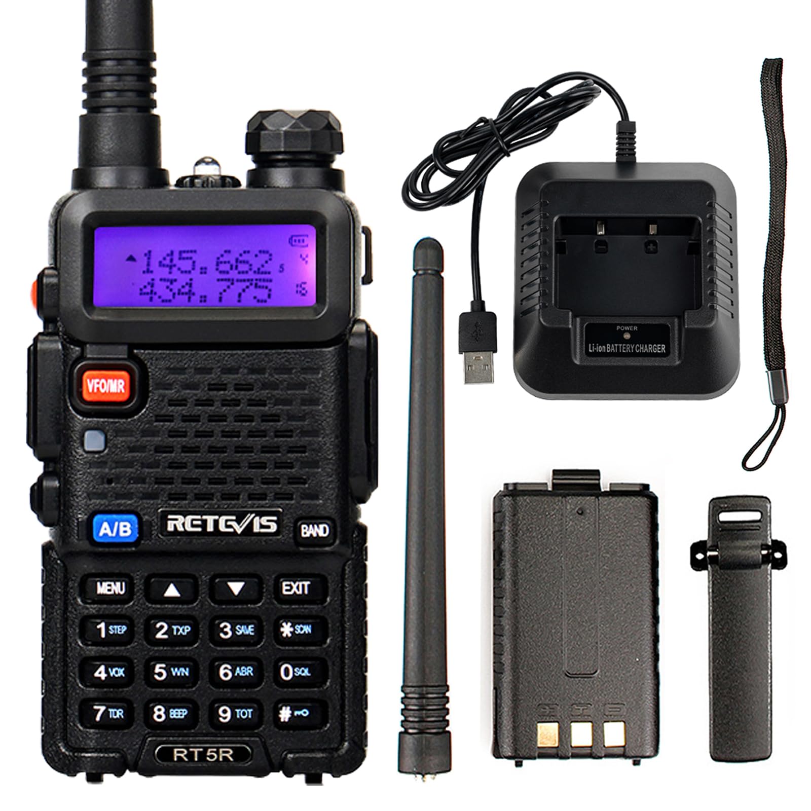 Retevis RT5R Walkie-Talkie Doppia Banda 128 Canali, Nero