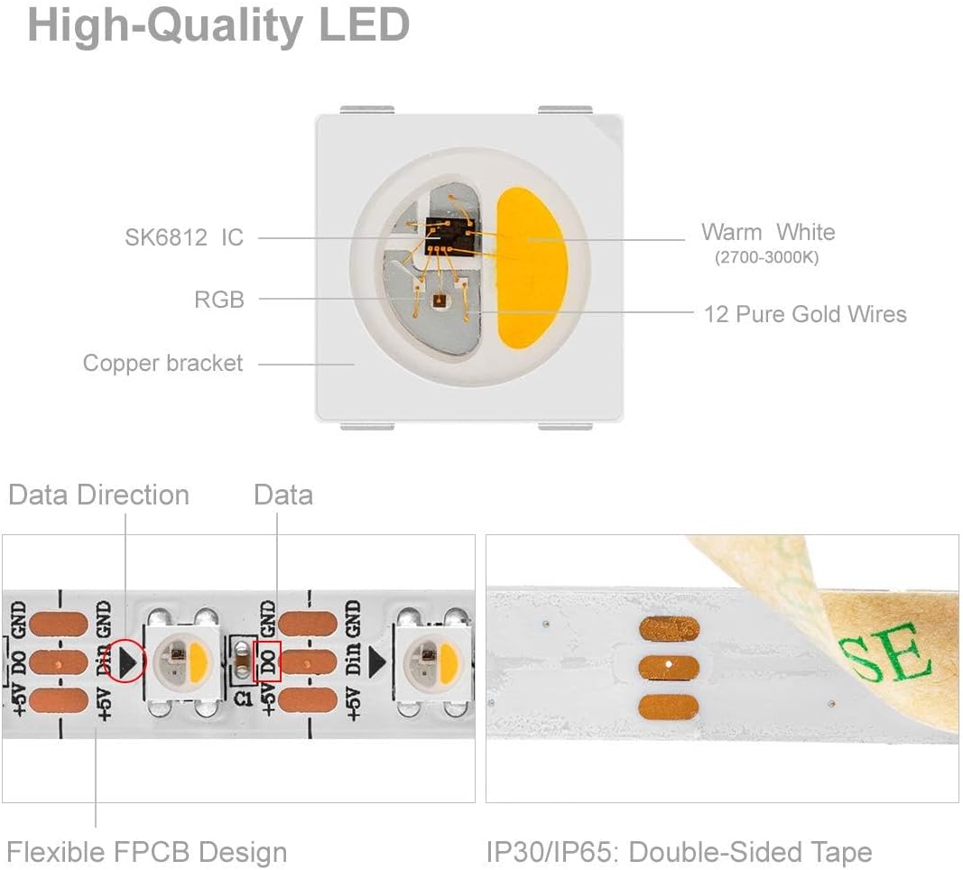 Btf-lighting SK6812RGBW Striscia LED 5m 60 LED/m - immagine 3