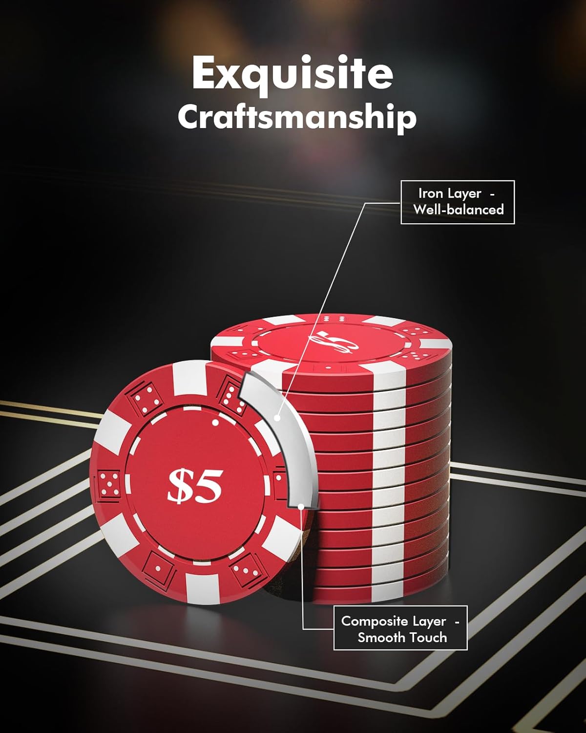 Poker Chips - Set 600 chip da casinò con numeri - immagine 5