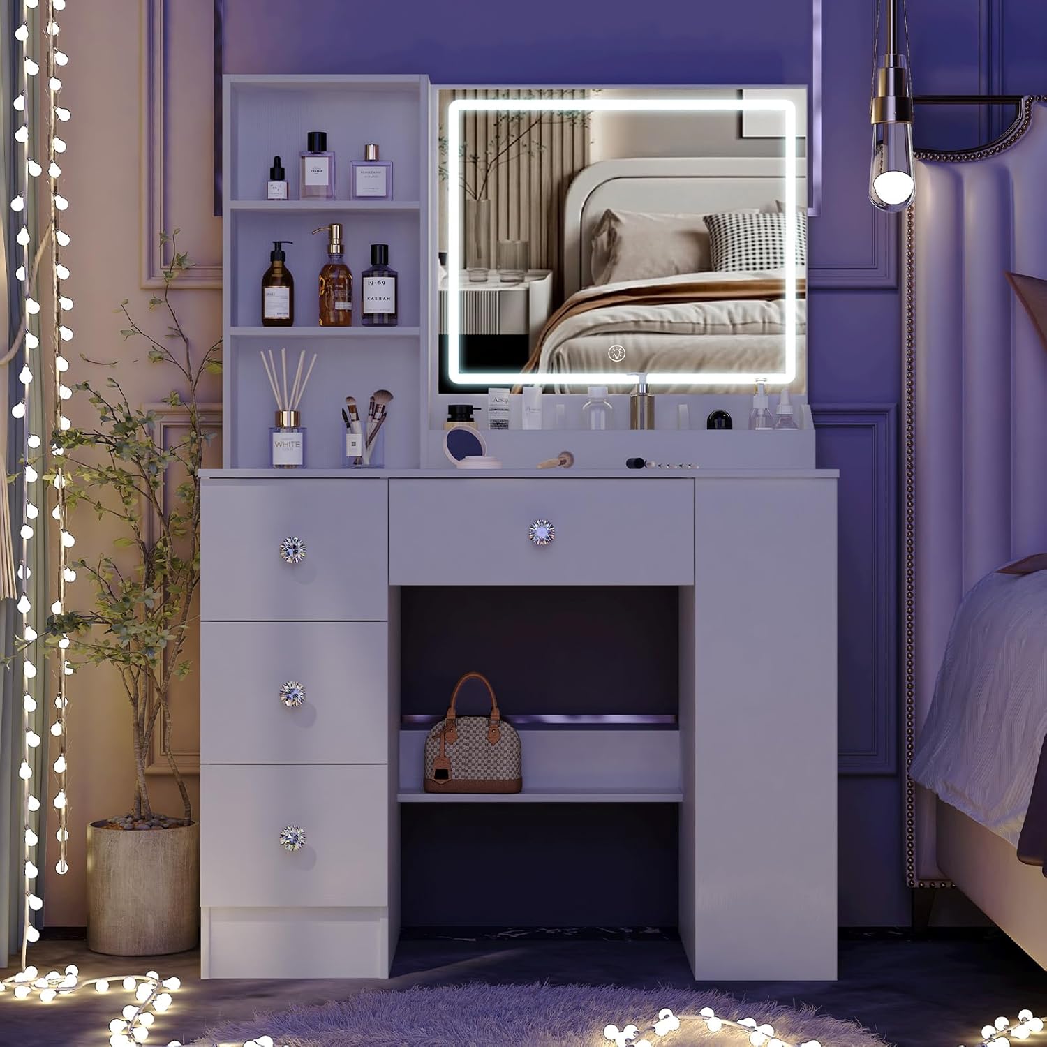 Toeletta con Specchio e Luci LED a Luminosità Regolabile - immagine 7