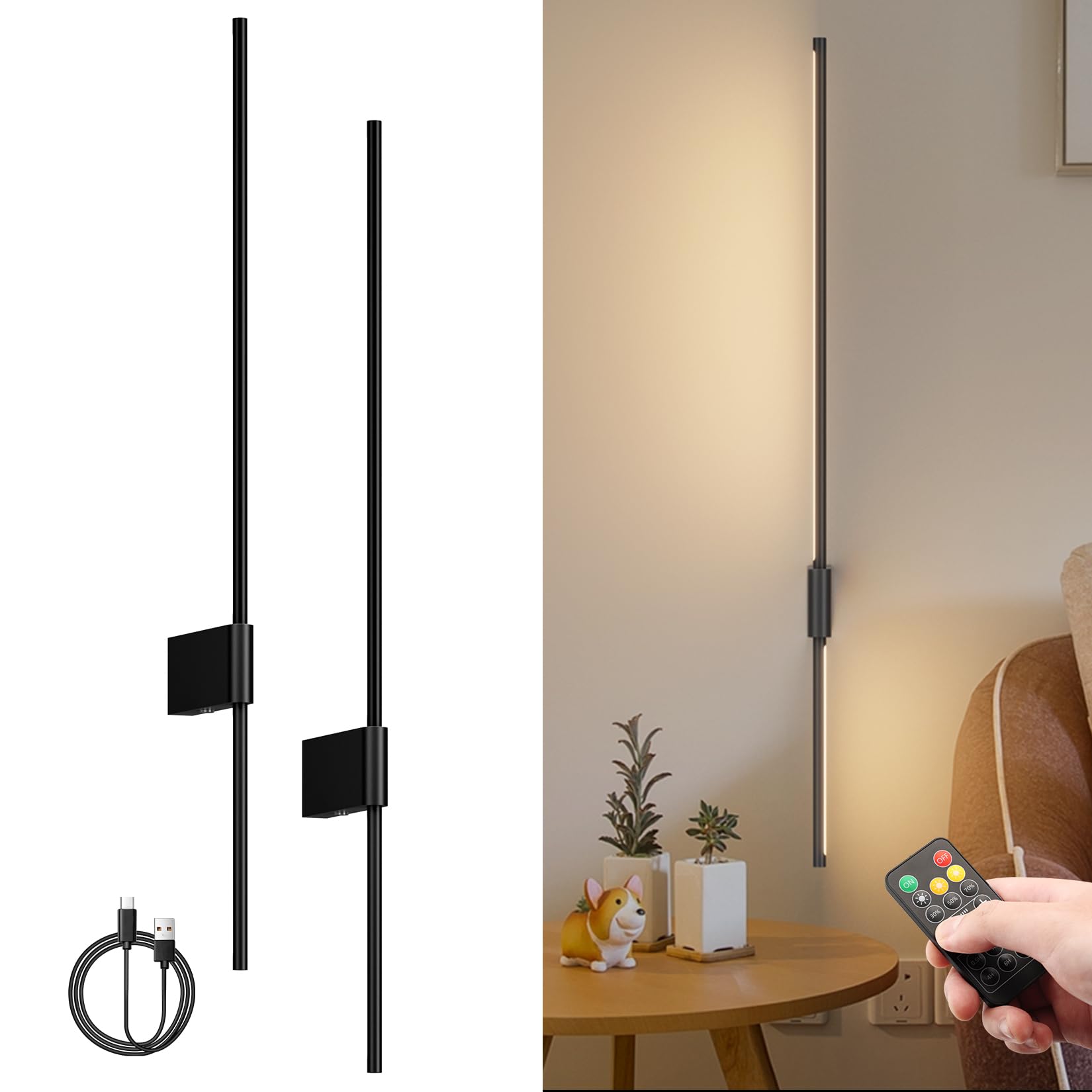 Aipsun 2 Applique a Batteria LED con Telecomando 100cm