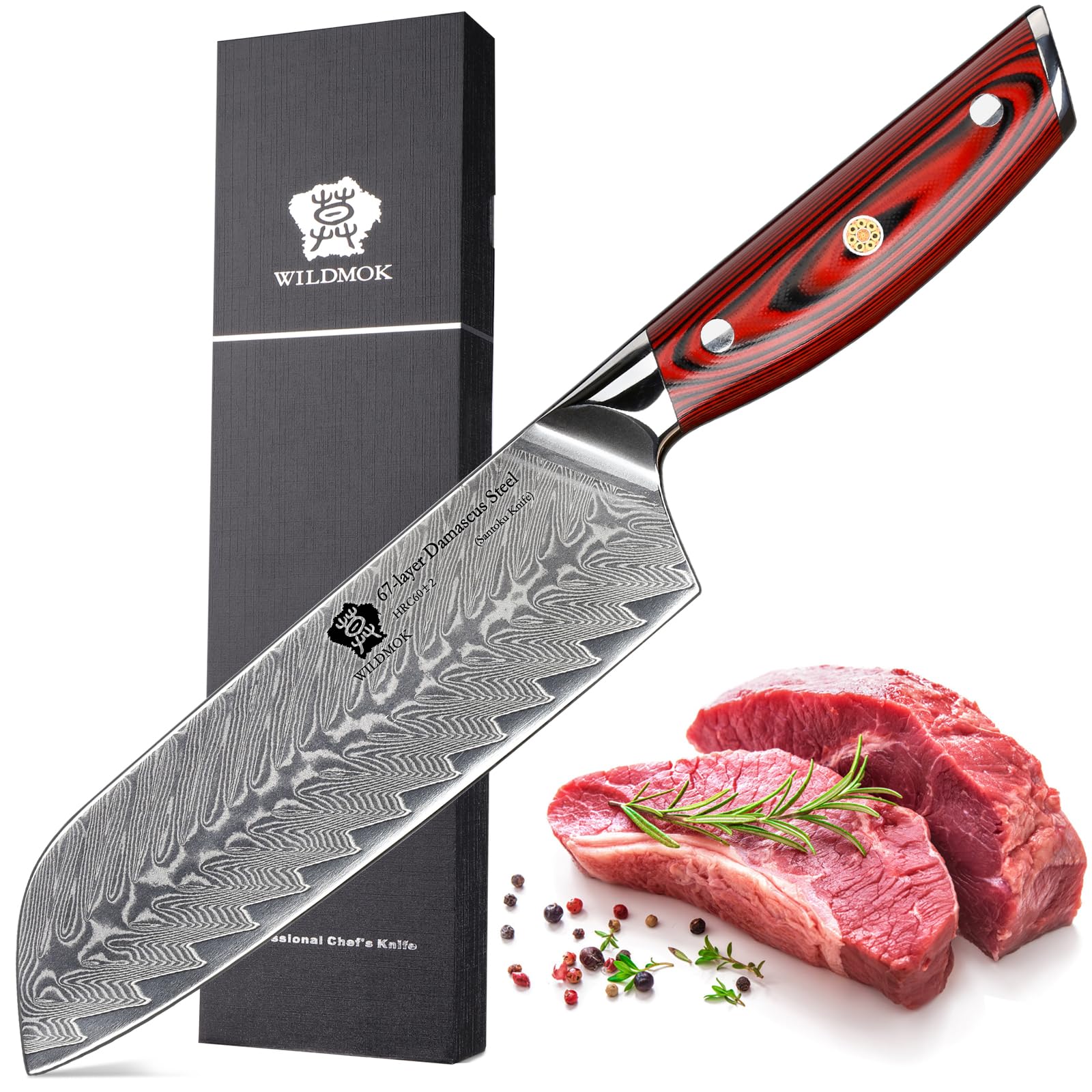 Wildmok Coltello Santoku Damasco 17.8cm Serie Song