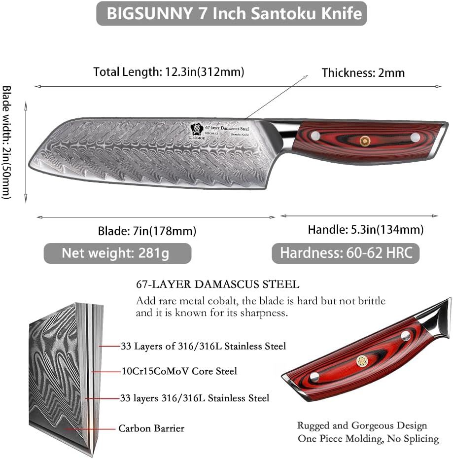 Wildmok Coltello Santoku Damasco 17.8cm Serie Song - immagine 2