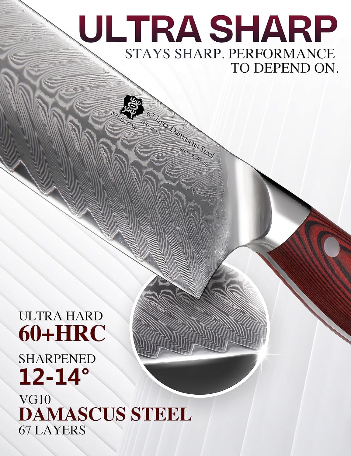 Wildmok Coltello Santoku Damasco 17.8cm Serie Song - immagine 3