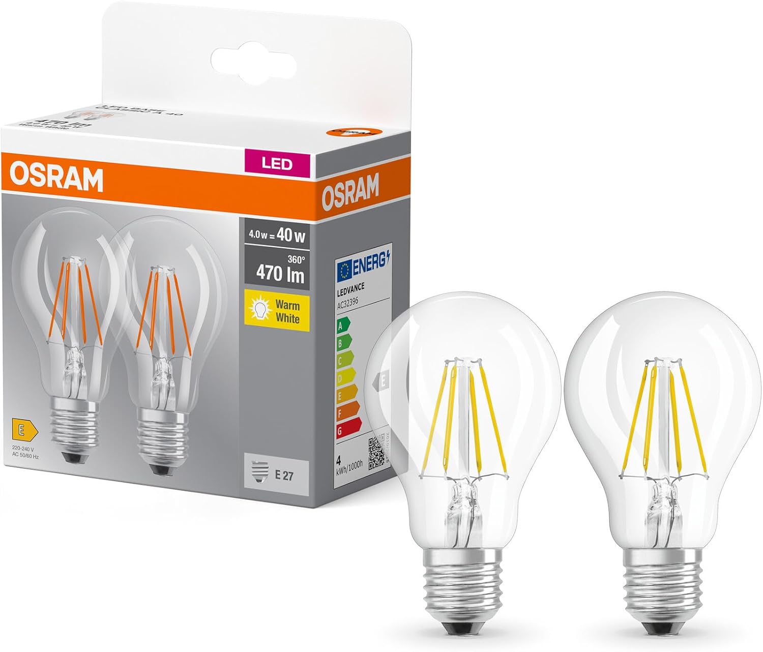 Osram Lampada LED BASE CLASSIC A FIL 40 E27, 2 pz