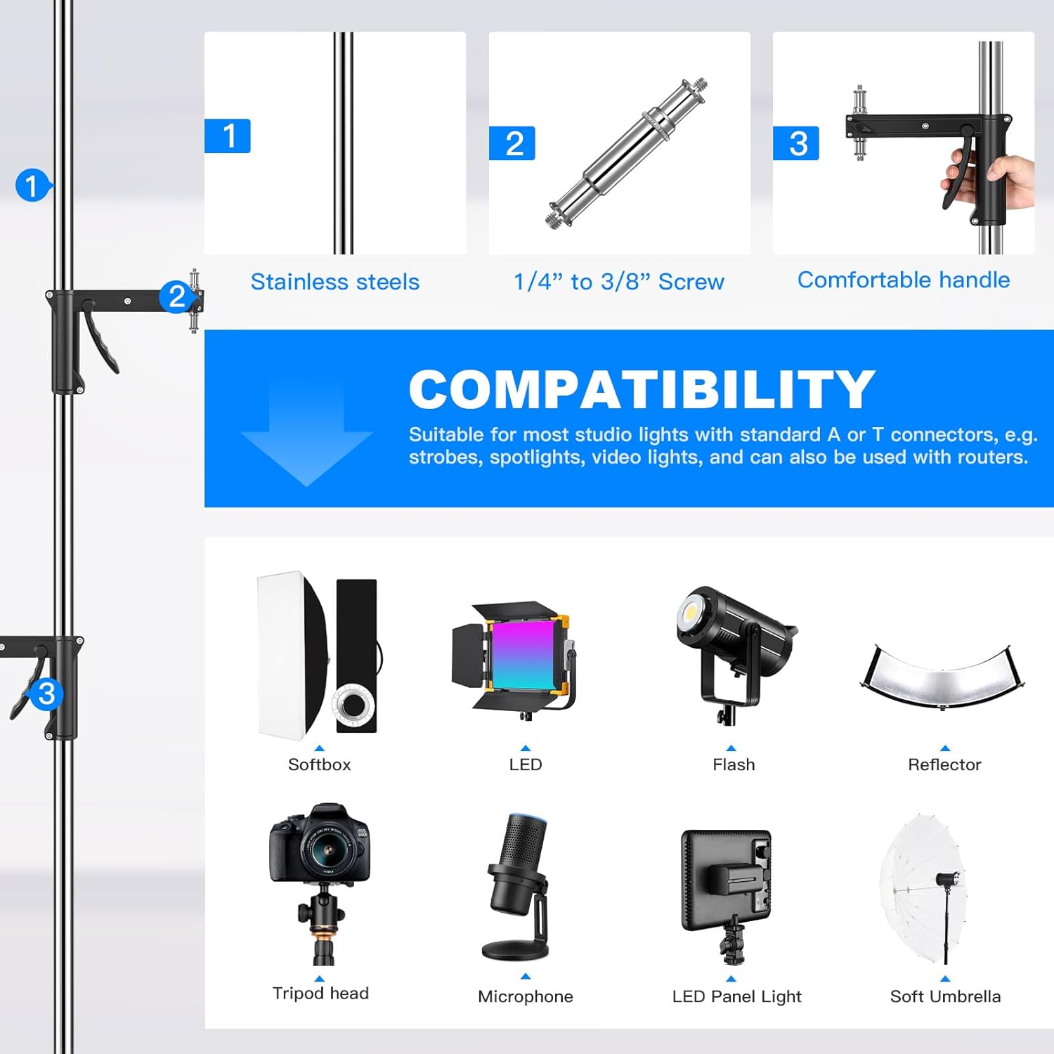 soonpho Metal Heavy Roll Stand Studio 240cm - immagine 2