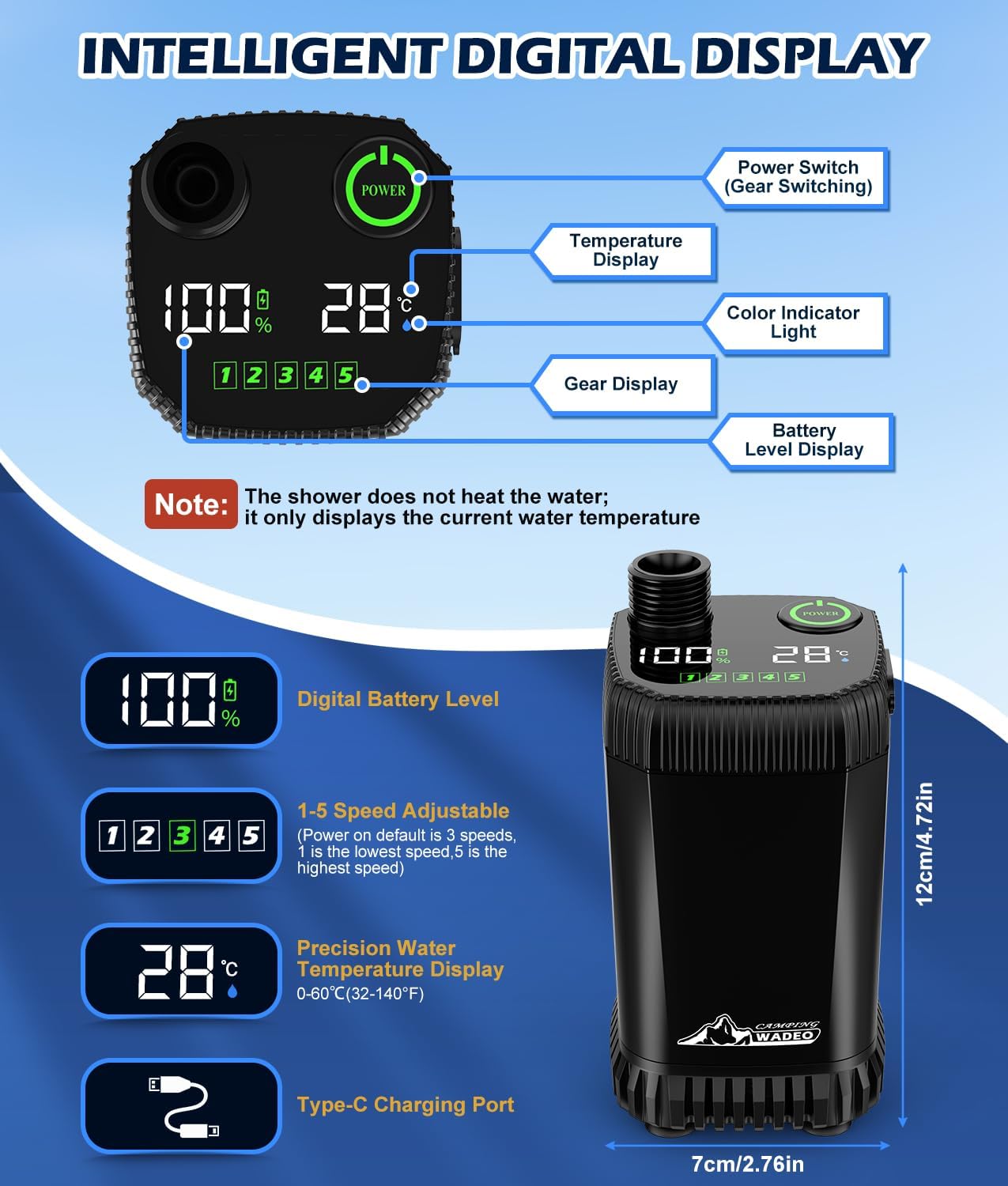 WADEO Doccia Portatile con Funzione Riscaldamento Acqua - immagine 8