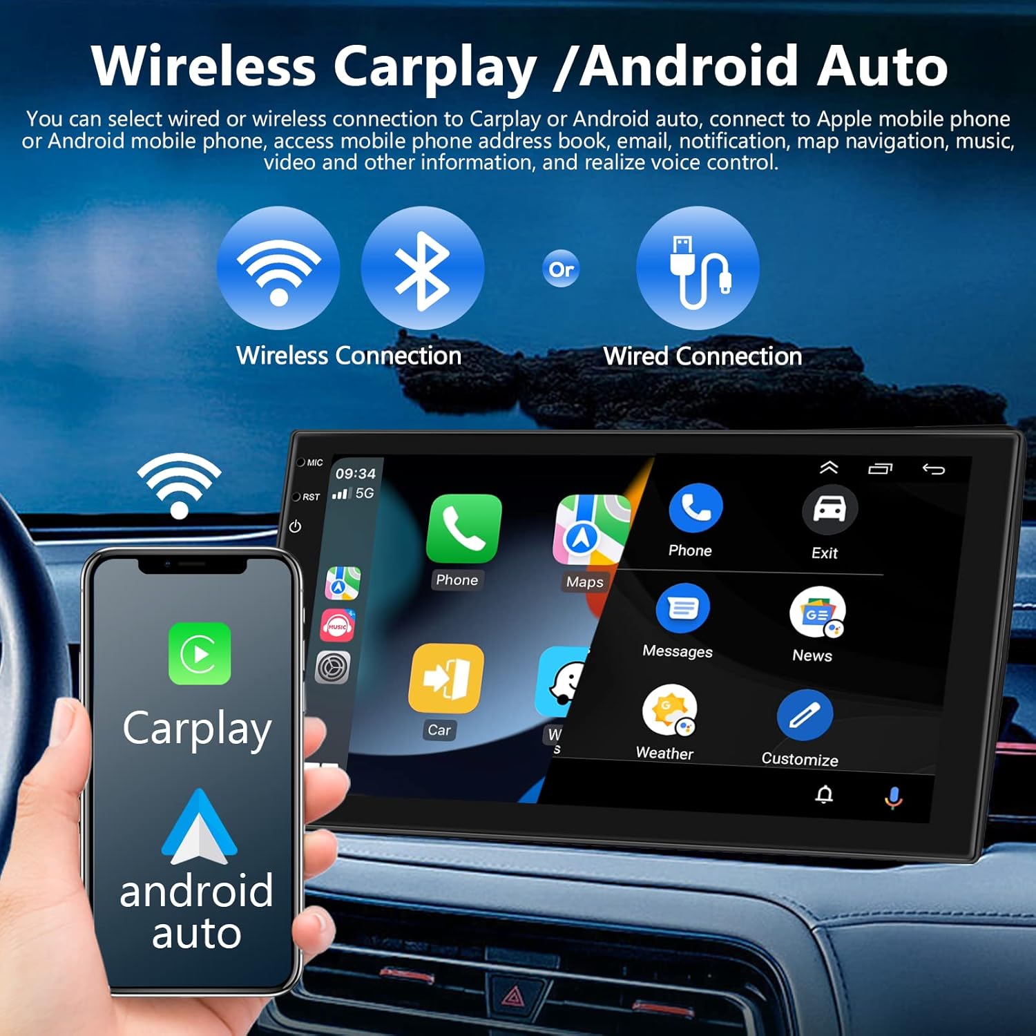 Autoradio Android 2 Din Wireless Carplay Android Auto - immagine 2
