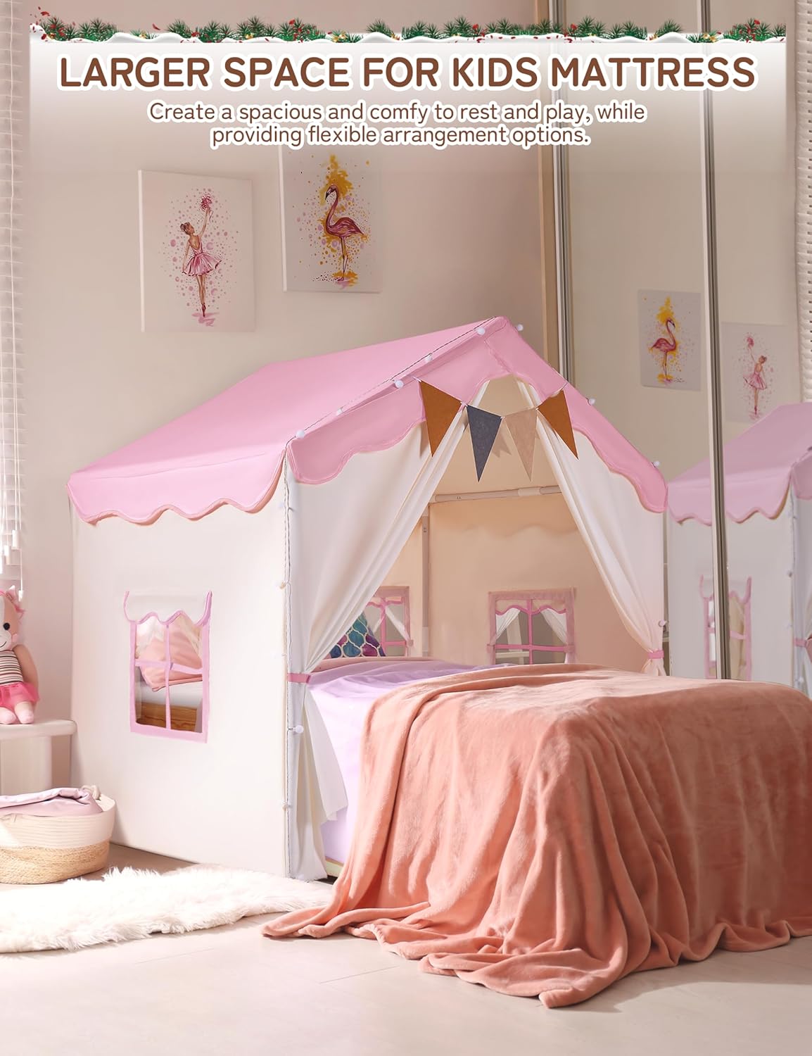 Besrey Tenda Casetta da Gioco 2 Porte e 4 Finestre, Rosa - immagine 4