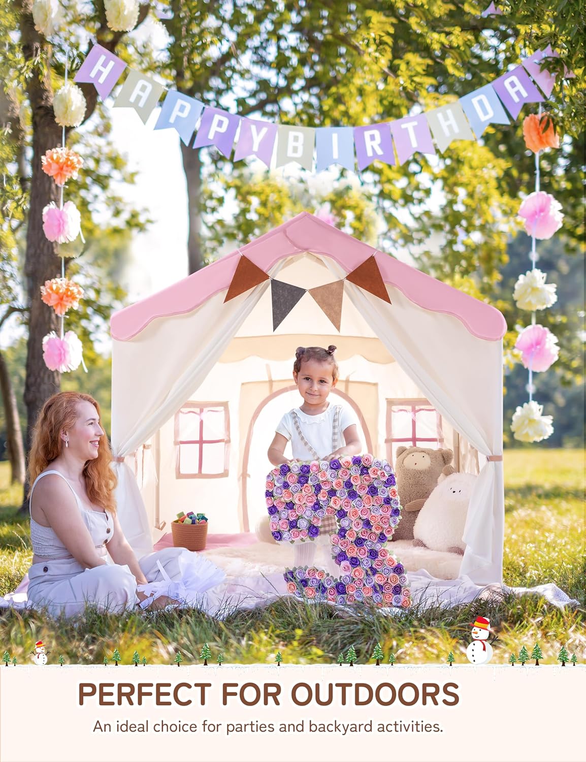 Besrey Tenda Casetta da Gioco 2 Porte e 4 Finestre, Rosa - immagine 5