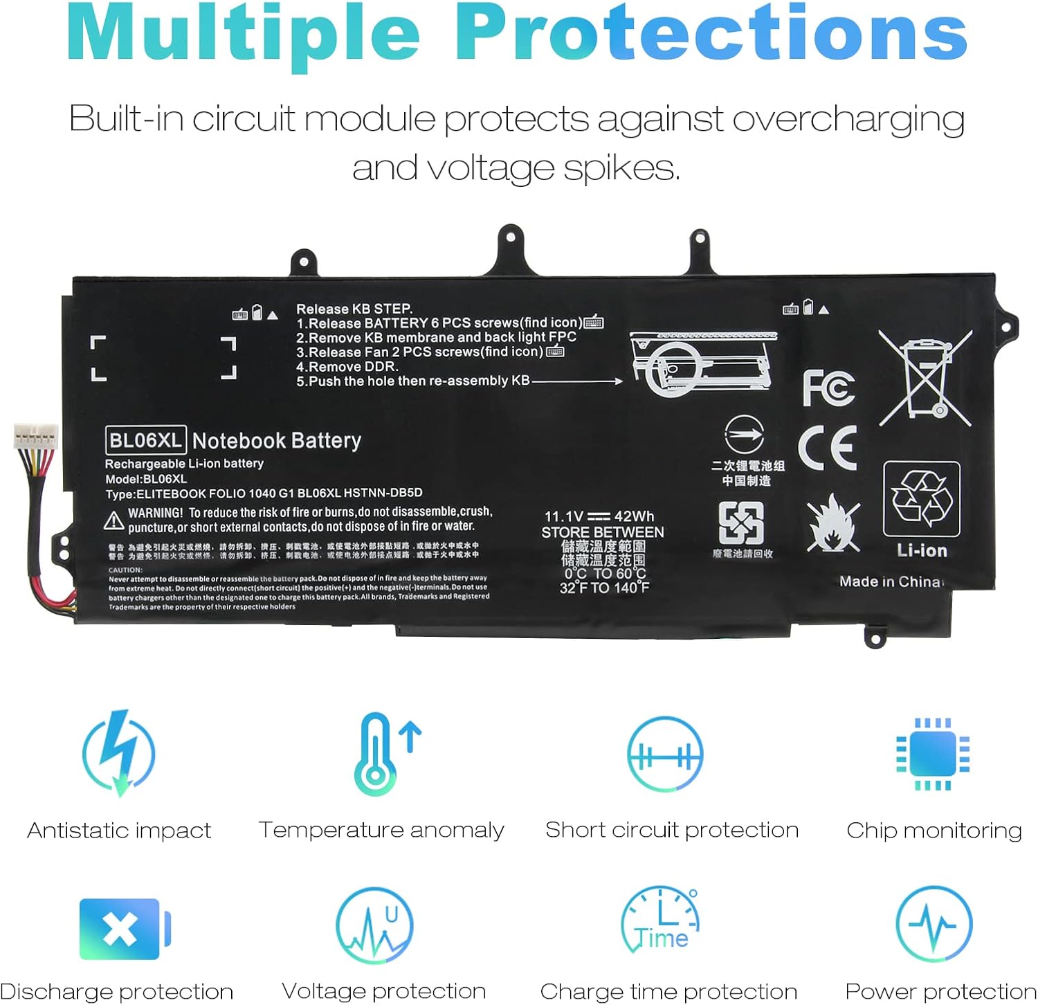 Asuncell Batteria BLO6XL per HP EliteBook Folio 1040 G0/G1/G2 - immagine 6