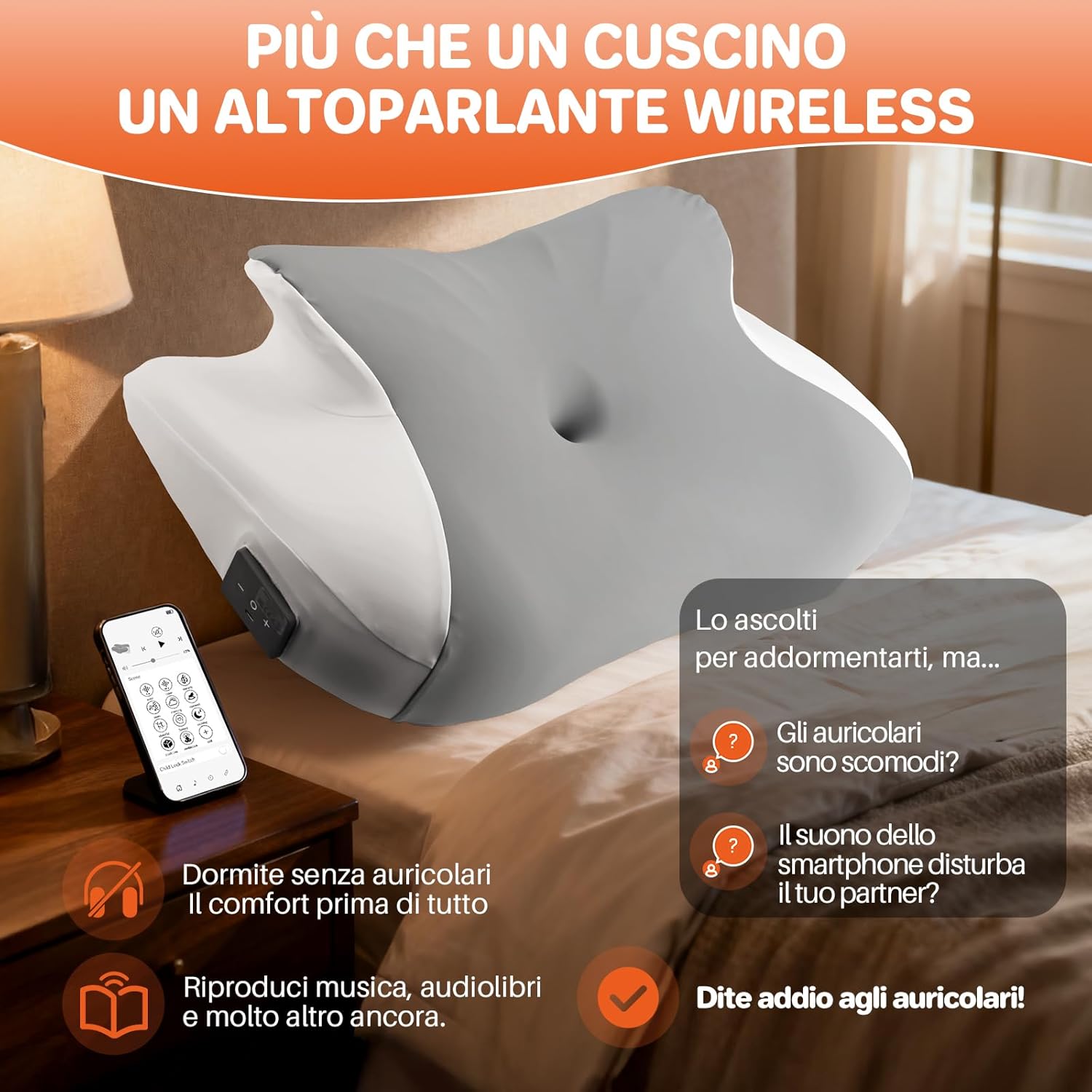 Funykich Cuscino Memory Foam con Rumore Bianco e Altoparlante - immagine 4