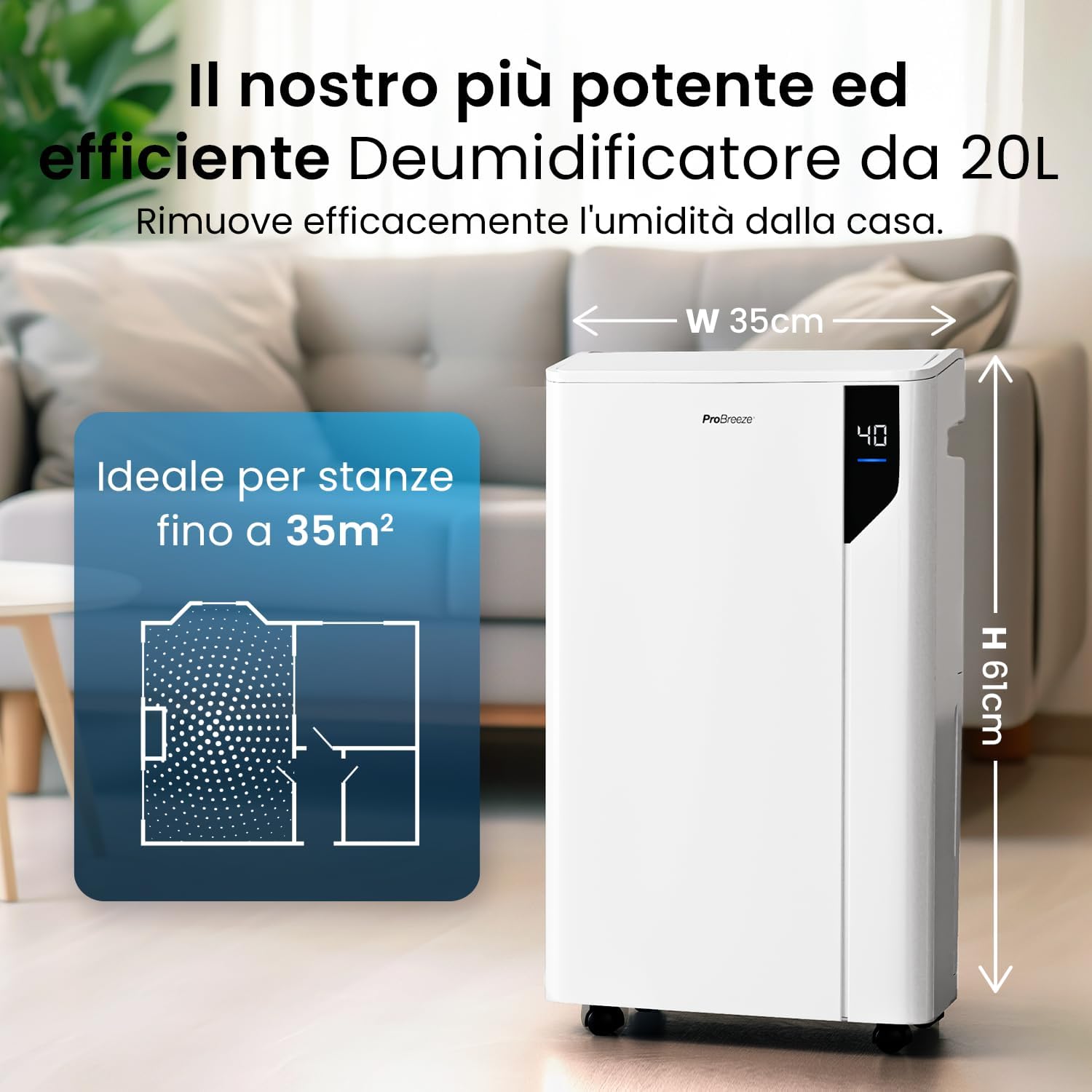 Pro Breeze Deumidificatore a Compressore 20L/giorno - immagine 2