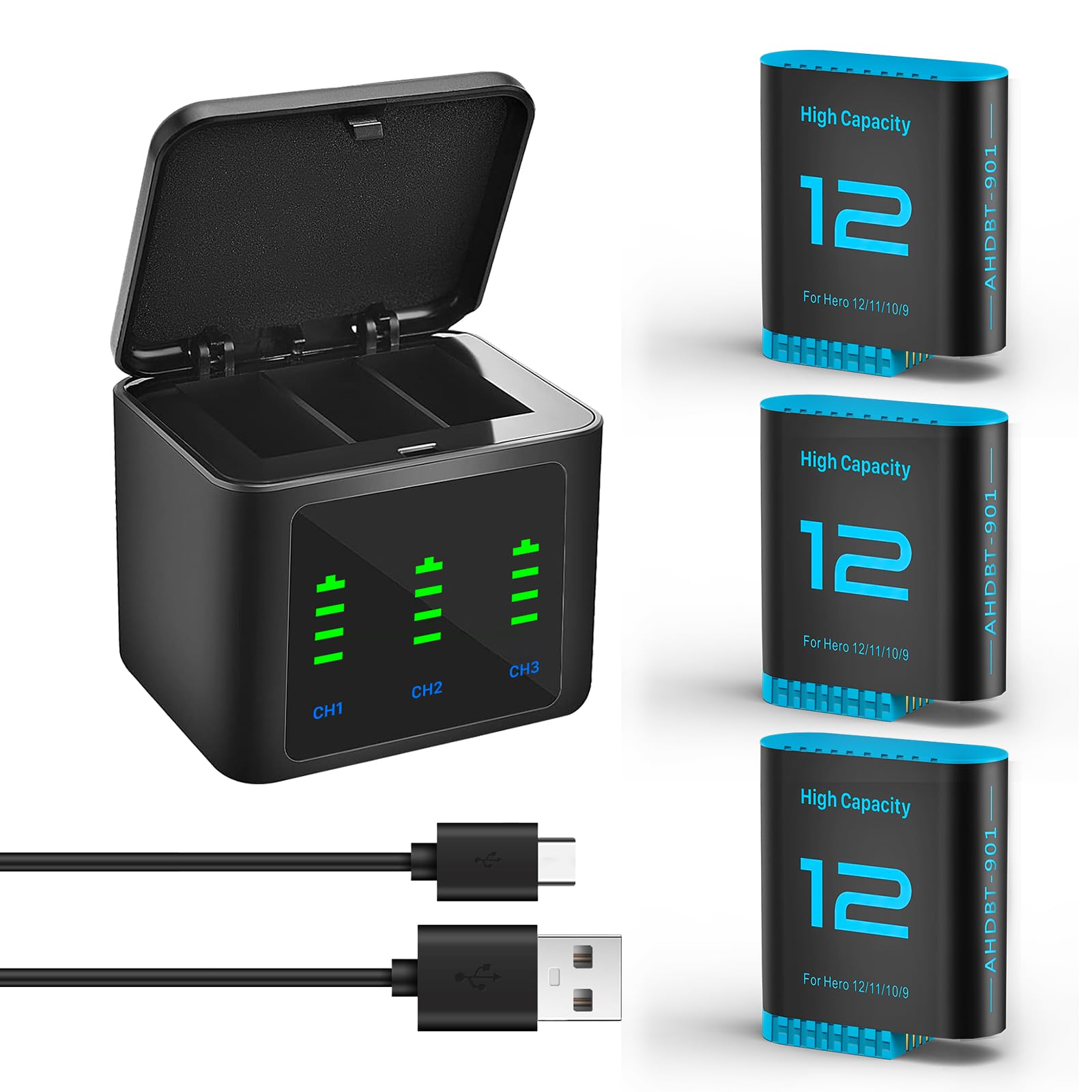 Hero12 - Set 3 Batterie Ricambio per GoPro Hero 9/10/11/12