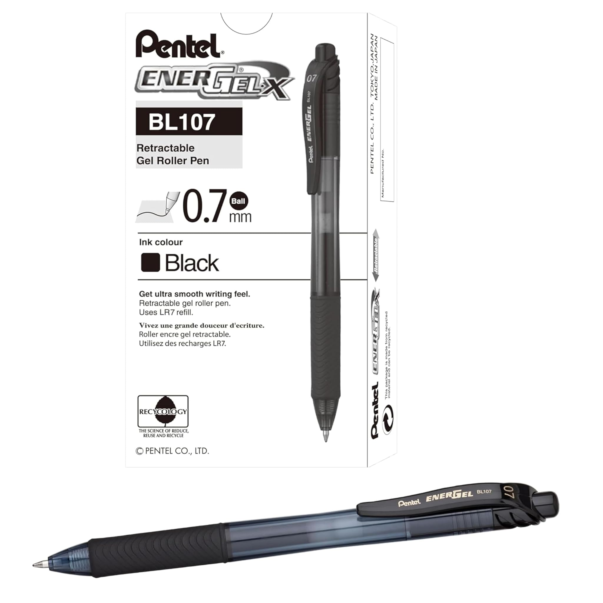 Pentel BL107 Energel X scatto 0,7 mm Nero 12 pezzi