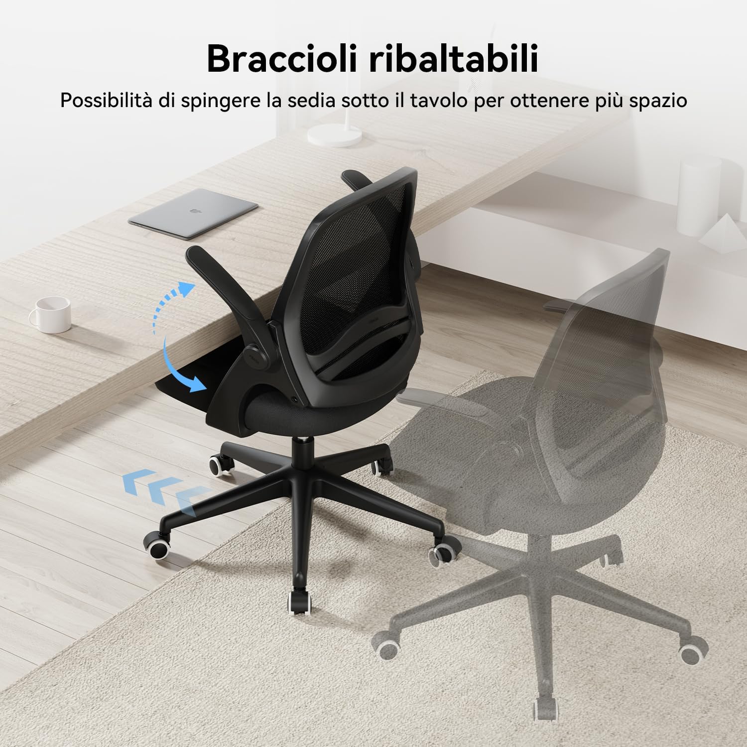 Hbada J1 Sedia da Ufficio Ergonomica Girevole, Nero - immagine 4