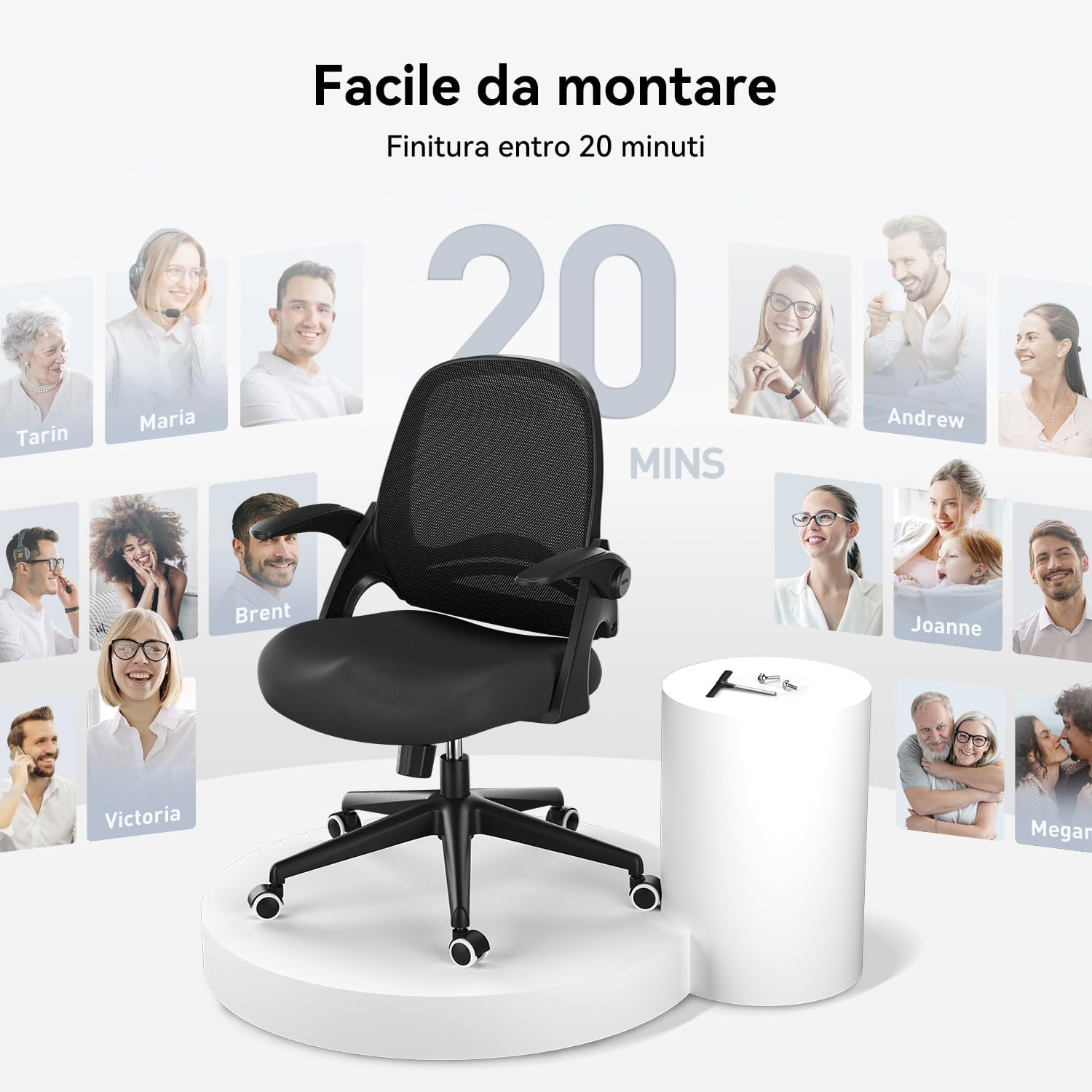 Hbada J1 Sedia da Ufficio Ergonomica Girevole, Nero - immagine 9