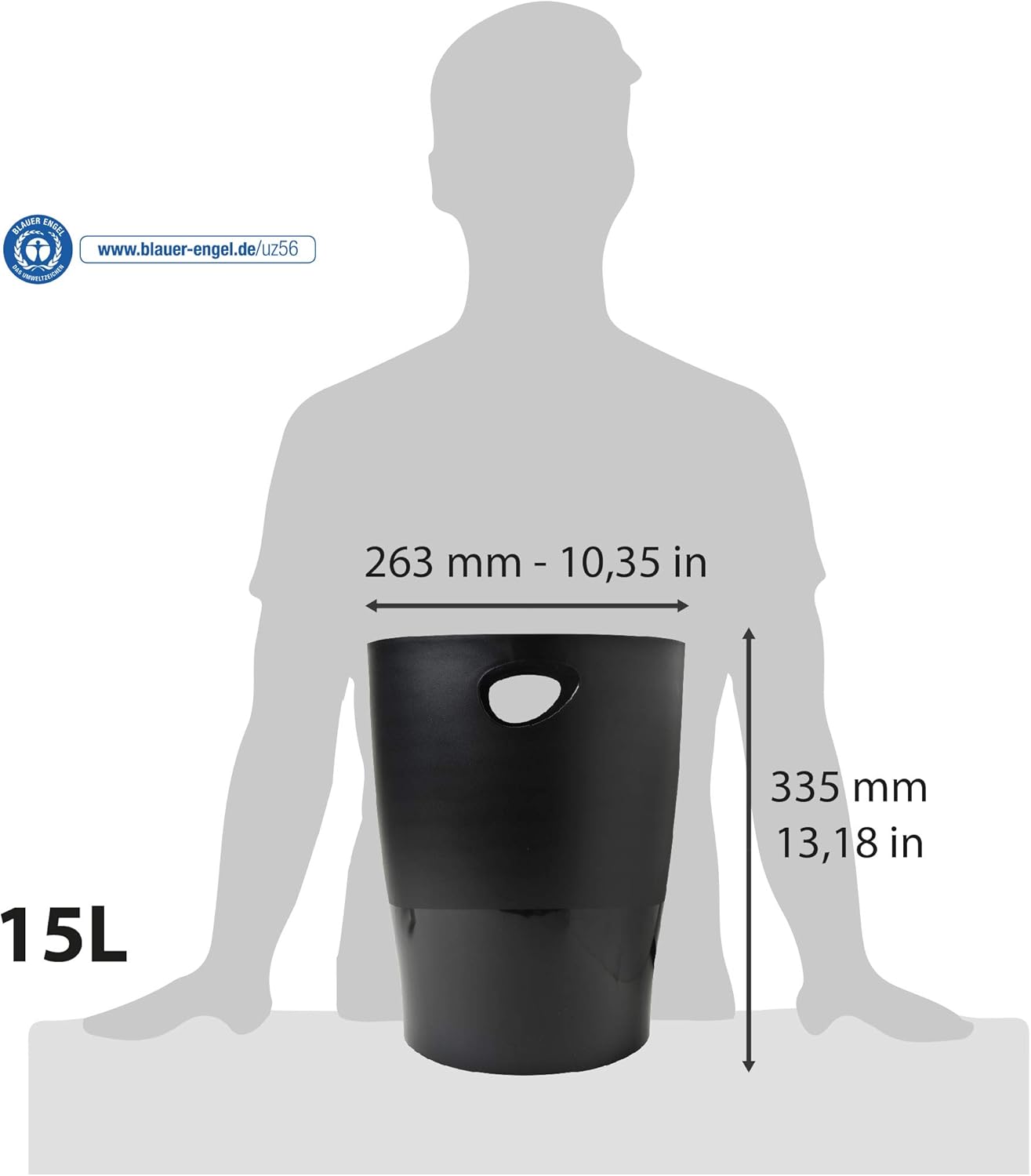 Exacompta ECOBIN - Cestino Gettacarte 15 Litri, Nero Opaco - immagine 3