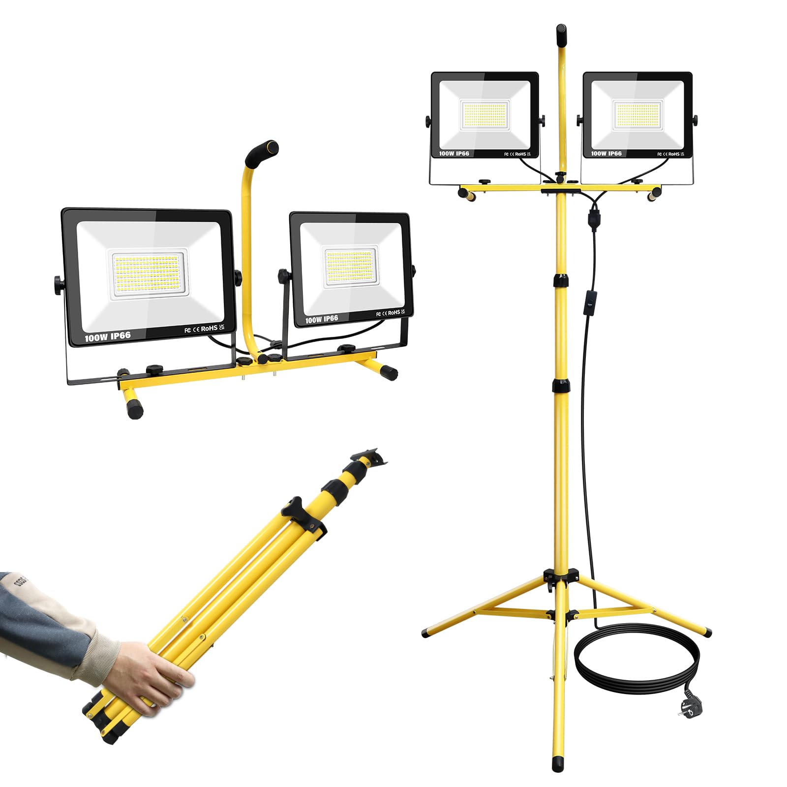 RIGIDON Faretto da Cantiere LED 200W 20000LM con treppiede