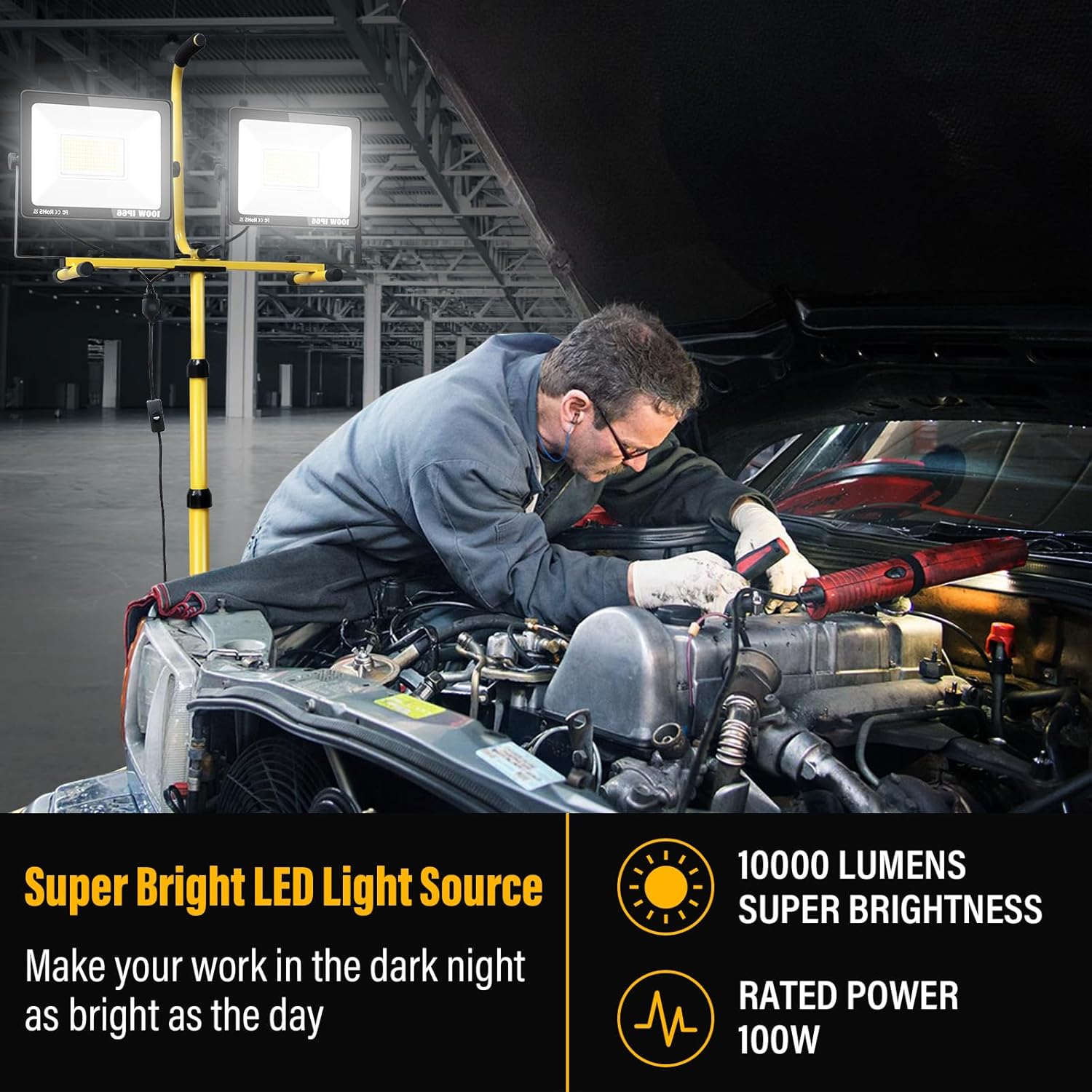 RIGIDON Faretto da Cantiere LED 200W 20000LM con treppiede - immagine 7