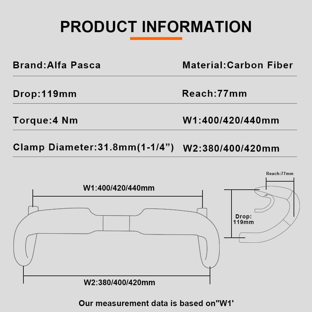 Alfa Pasca Manubrio Bici Corsa Carbonio 31.8*440mm - immagine 3