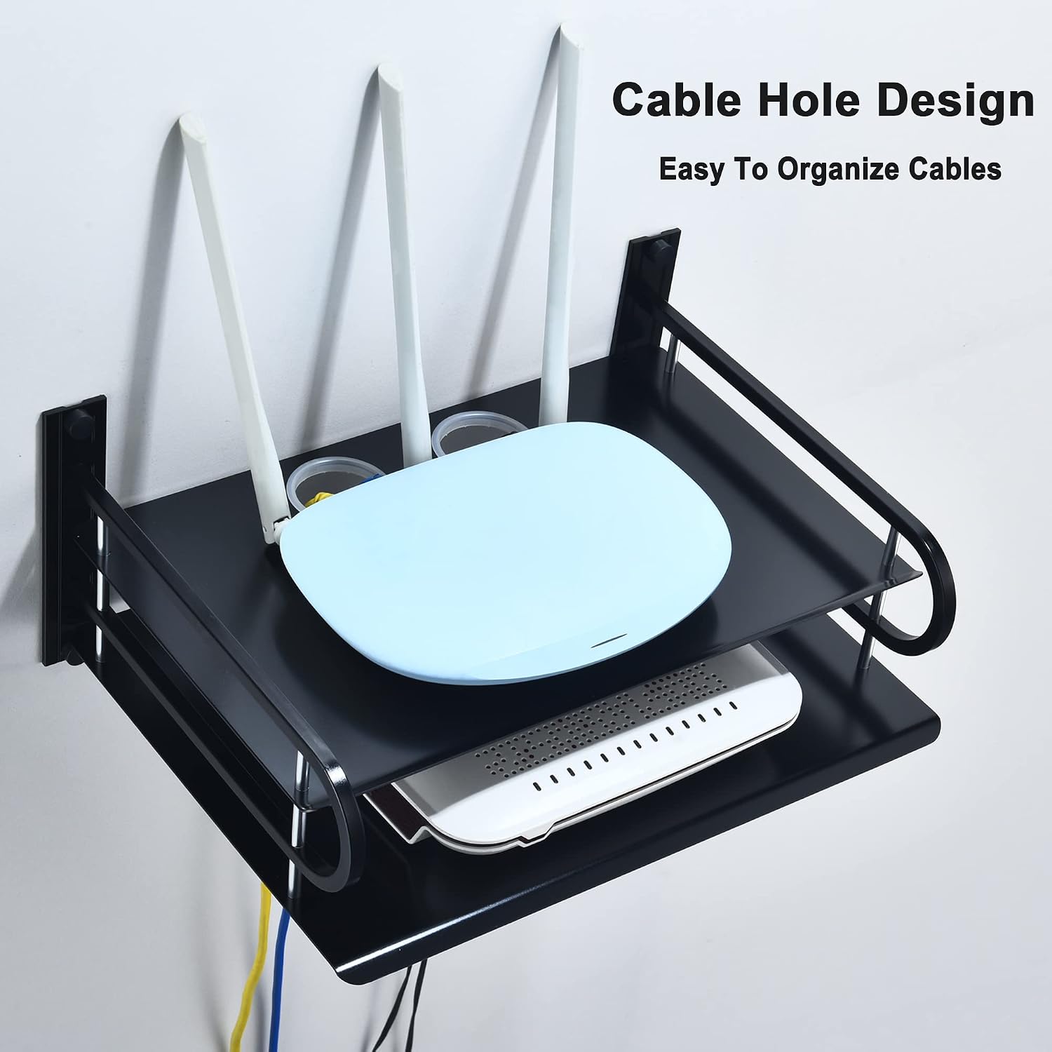 Hnvner Supporto per Router Rack a Parete, 2 Ripiani Grande | Velz