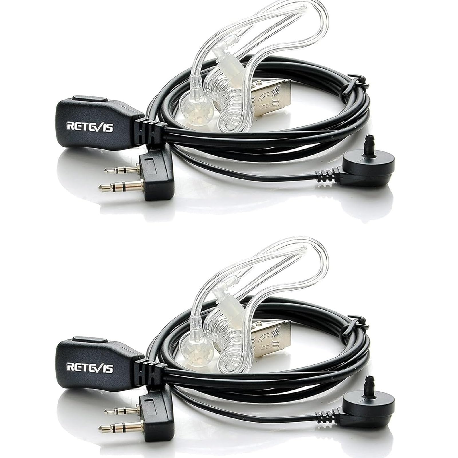 Retevis Auricolare con tubo Mic Radio auricolare acustico segreto 2 Pin Walkie Talkie Nero 2pcs