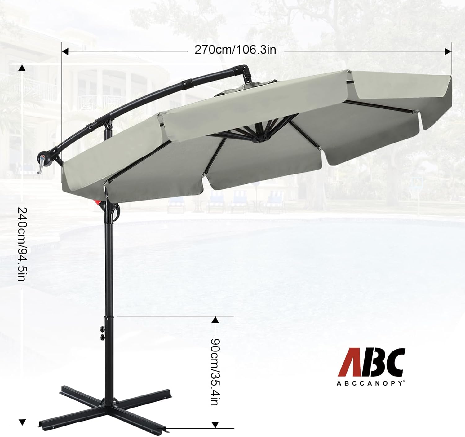ABCCANOPY - Ombrelli a sbalzo da patio, 270cm,grigio chiaro - immagine 2