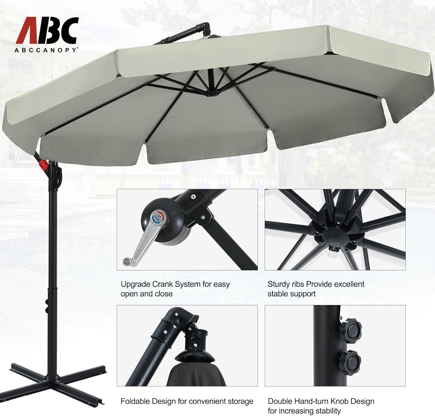 ABCCANOPY - Ombrelli a sbalzo da patio, 270cm,grigio chiaro - immagine 3