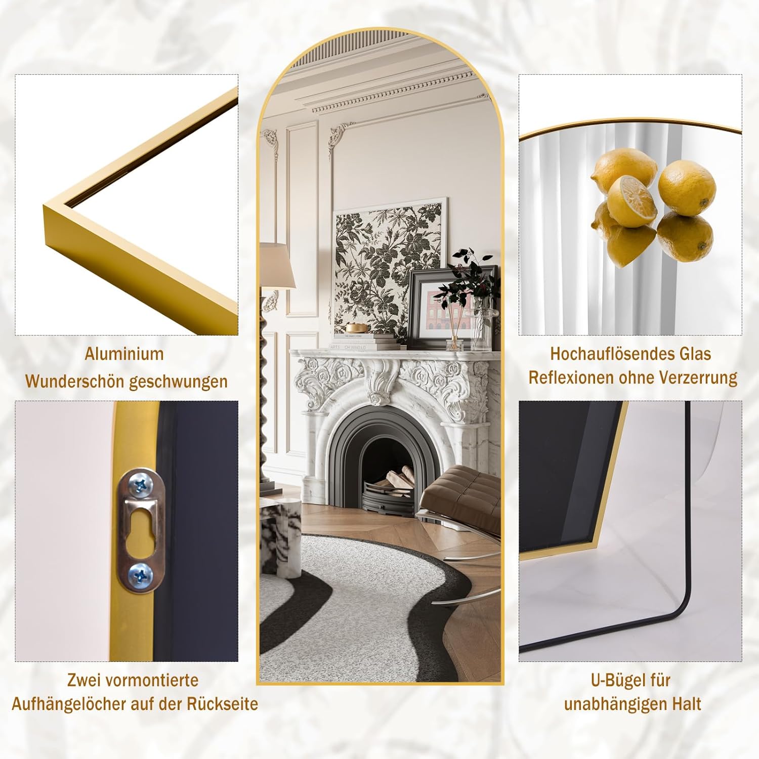 Beautypeak Specchio ad Arco a Figura Intera 142x52cm, Oro - immagine 4