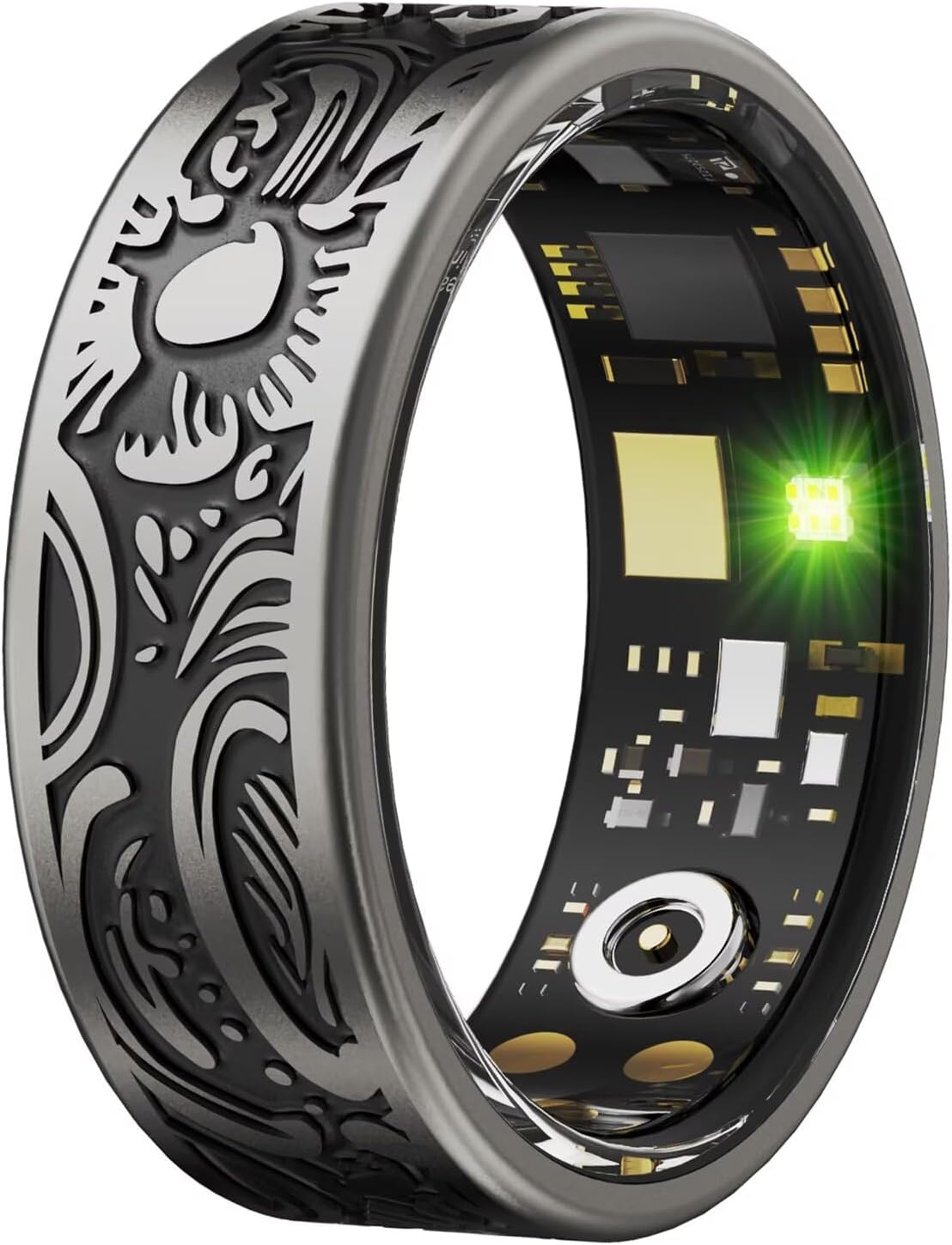 Smart Ring Android iOS Fitness Tracker per Uomo e Donna, Nero - immagine 1