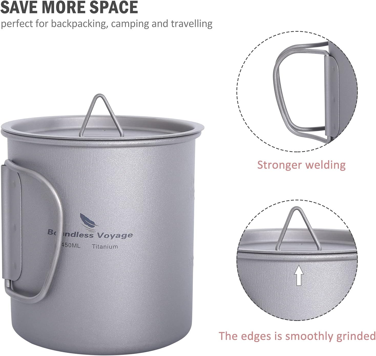 Ibasingo Tazza in Titanio Vaso da Campeggio con Coperchio - immagine 3