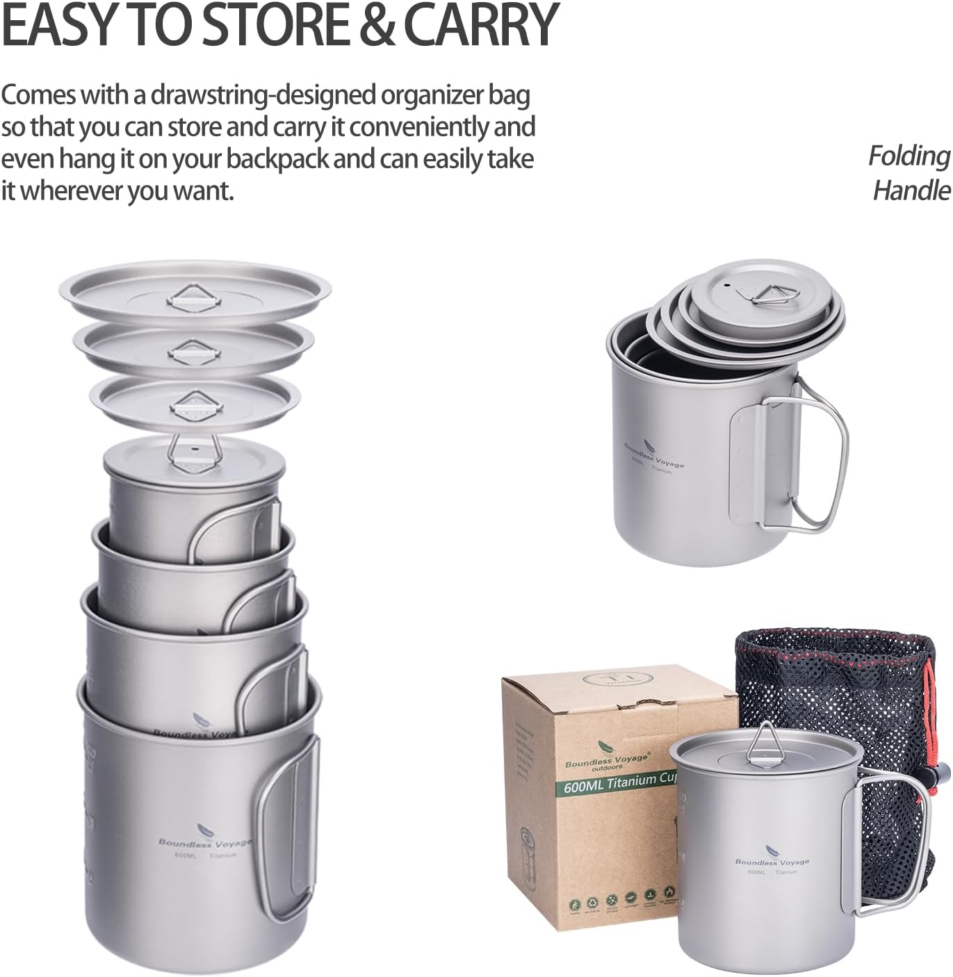 Ibasingo Tazza in Titanio Vaso da Campeggio con Coperchio - immagine 7