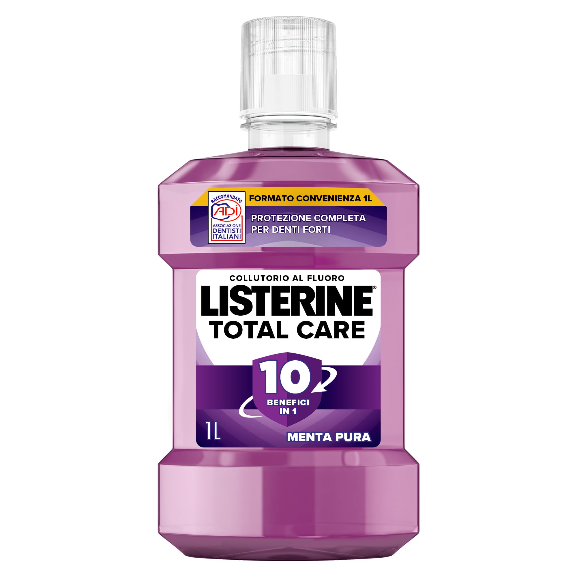 LISTERINE Total Care, Collutorio al gusto di Menta Pura, Collutorio al Fluoro con 10 benefici in 1 per una protezione completa e denti più forti, per un'igiene orale completa, 1L