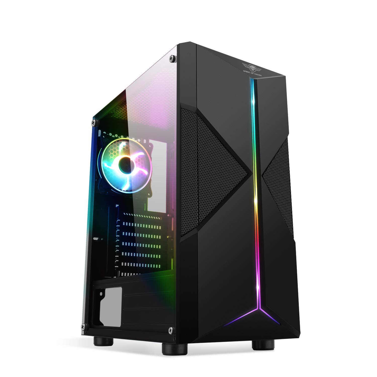 Spirit Of Gamer - Gamer PC Case ARGB ATX/mATX/ITX - Pannello Frontale in Rete Metallica - Pannello Laterale in Vetro temperato - Telaio in Acciaio - 2 ventole da 120 mm di Cui 1 LED RGB indirizzabile