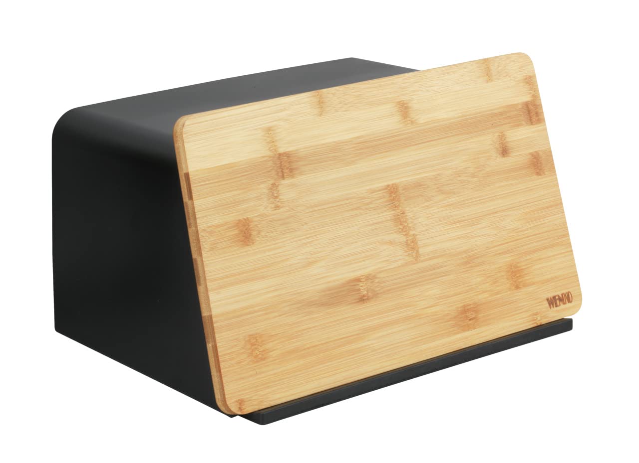 Wenko Portapane con Vassoio in Bambù, Nero