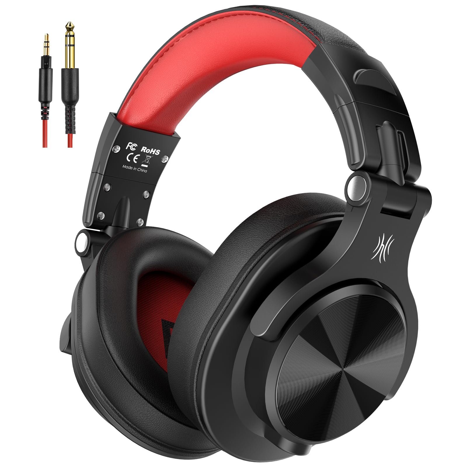 OneOdio A71 Hi-Res Cuffie Cablate Over Ear, Cuffie Musica con Audio Stereo e Shareport, Jack da 3,5 mm e 6,35 mm, Studio Registrazione, Monitoraggio Professionale e Mixaggio Cuffie Pieghevoli, Rosso