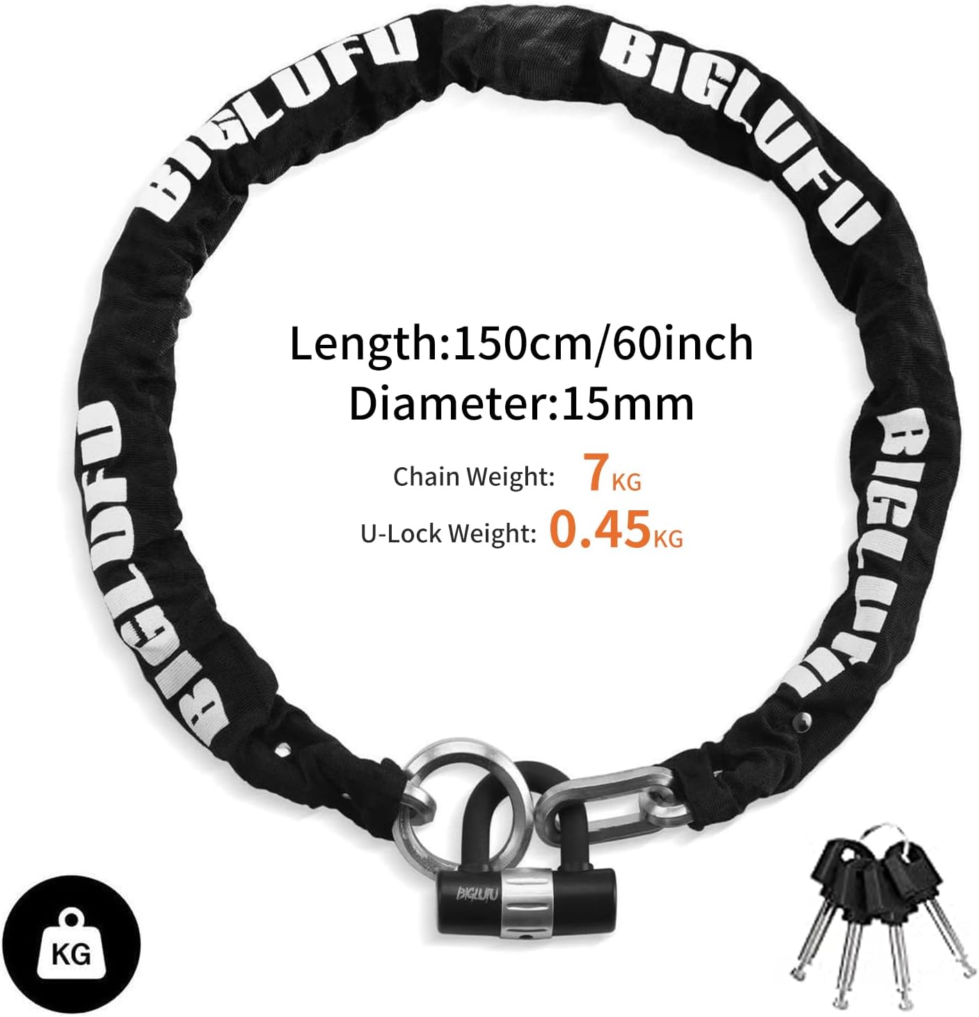 Biglufu Catena Antifurto per Bicicletta 15mm Argento - immagine 4