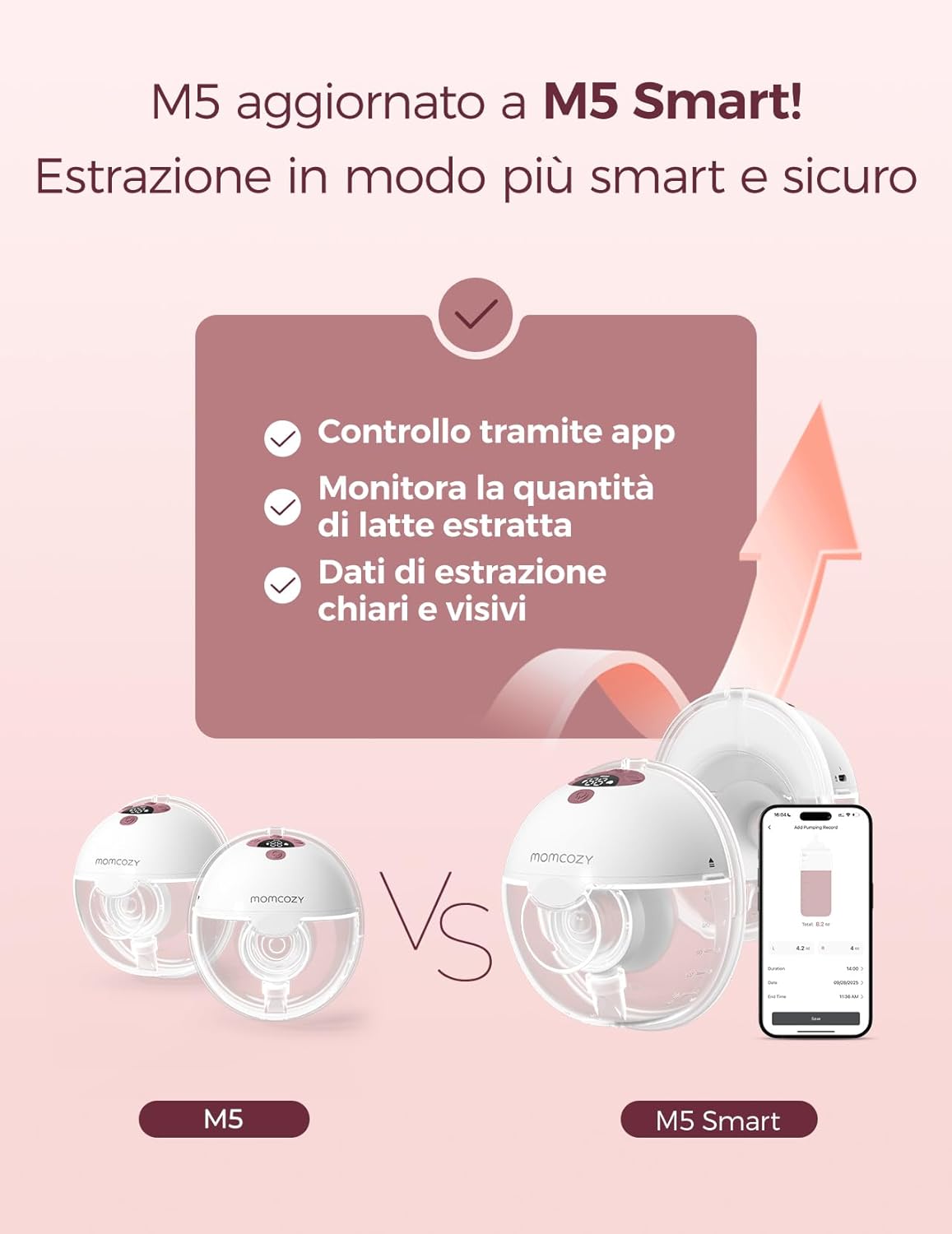 Momcozy Tiralatte Elettrico Indossabile M5 con App, 24mm - immagine 2