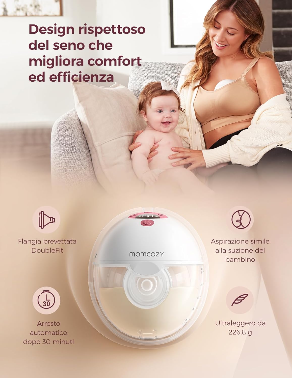 Momcozy Tiralatte Elettrico Indossabile M5 con App, 24mm - immagine 4