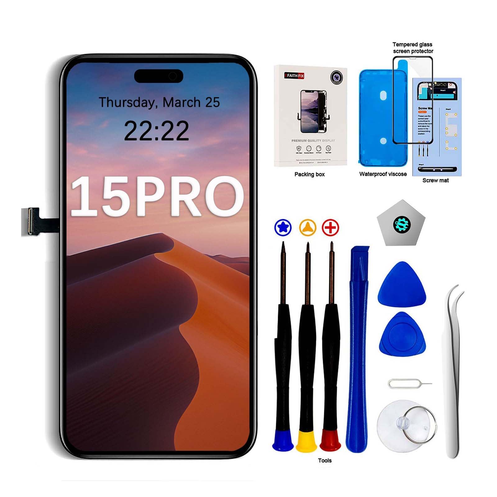 EFAITH Schermo LCD di Ricambio per iPhone 15 Pro 6.1"