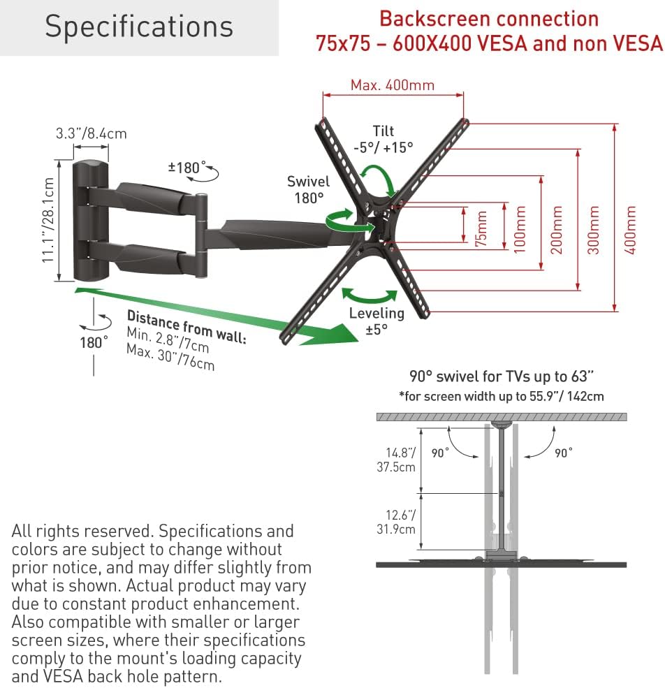 Barkan Supporto TV da Parete 76cm per 13-65" LED OLED LCD - immagine 8