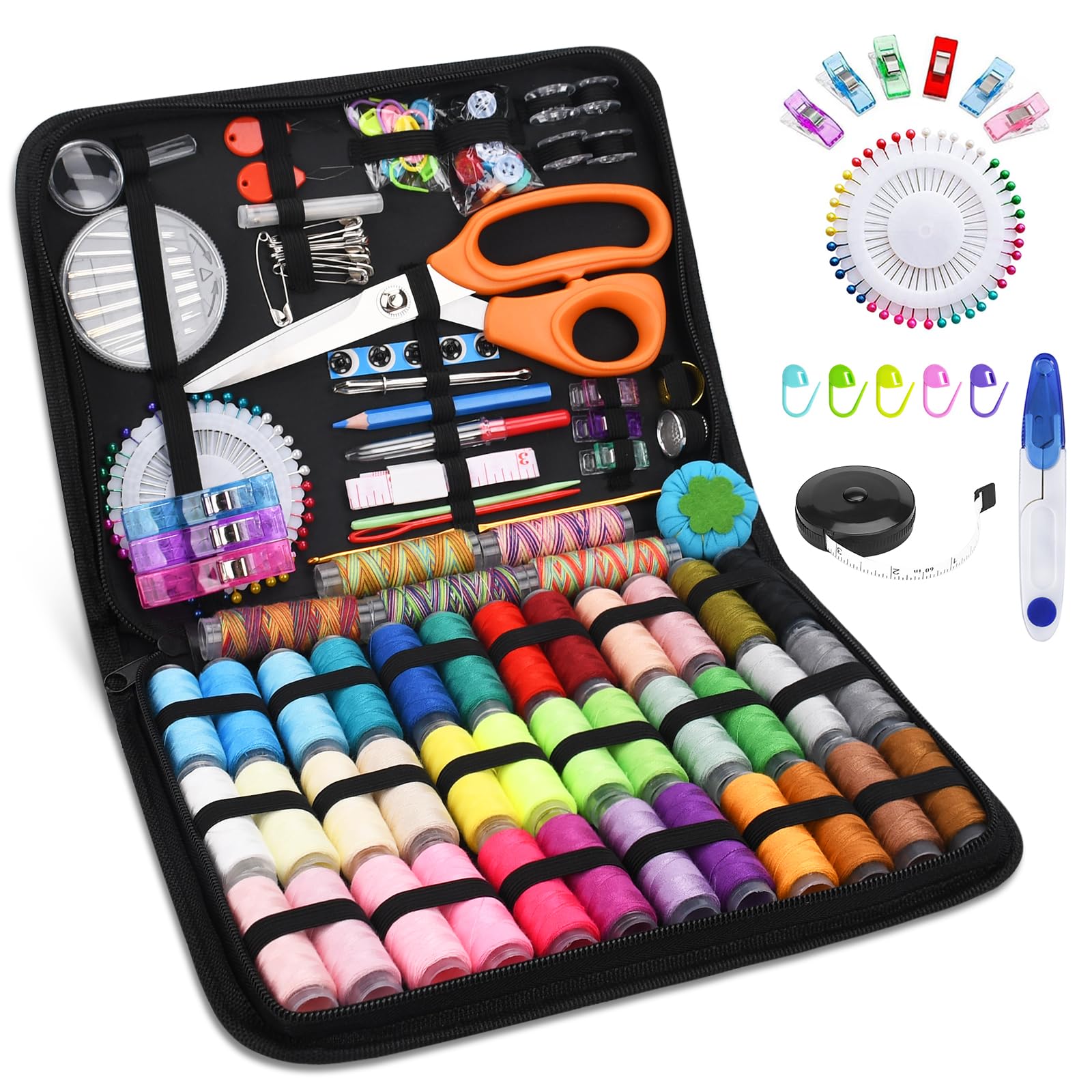 Set da Cucito con 206 Accessori e Valigetta in PU