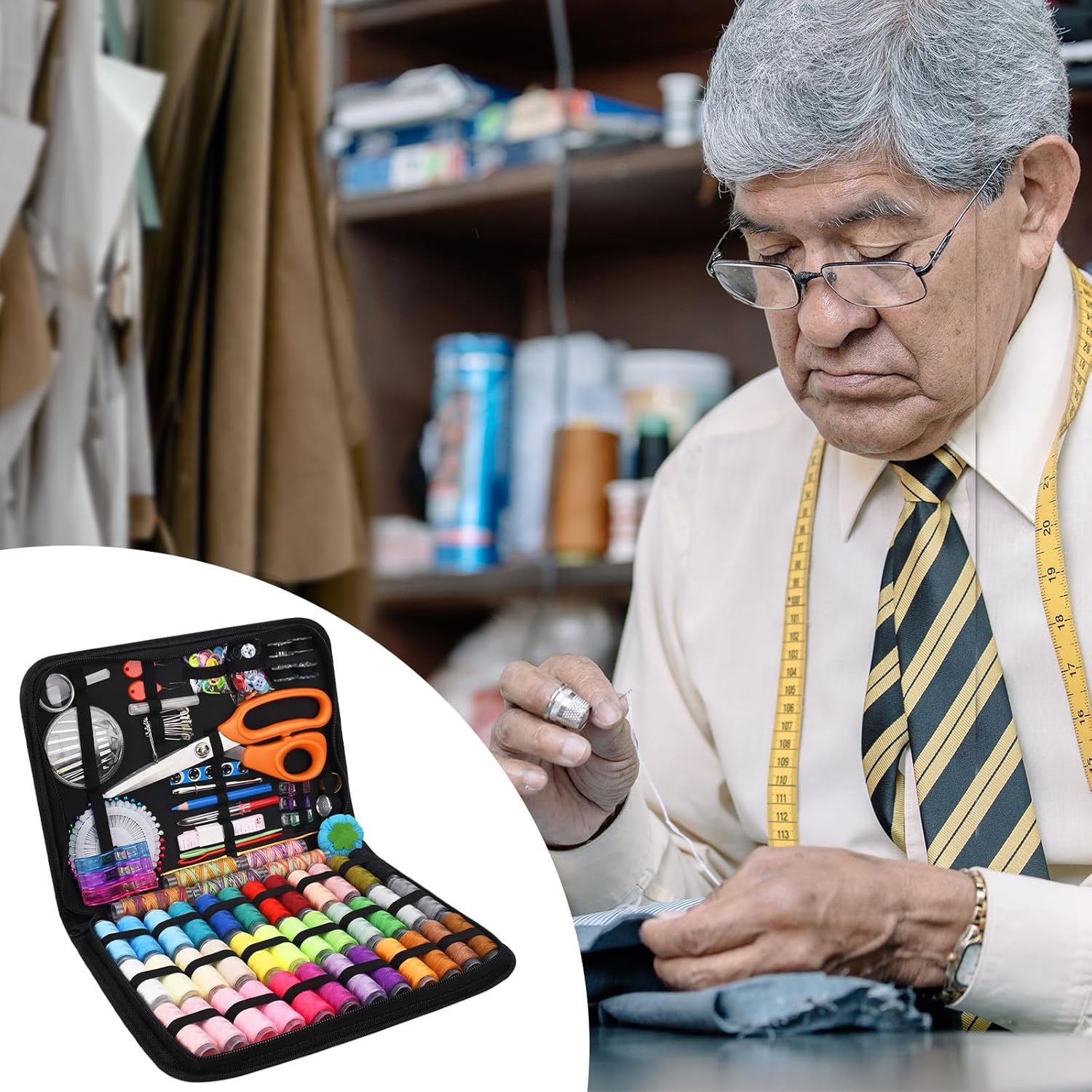 Set da Cucito con 206 Accessori e Valigetta in PU - immagine 2