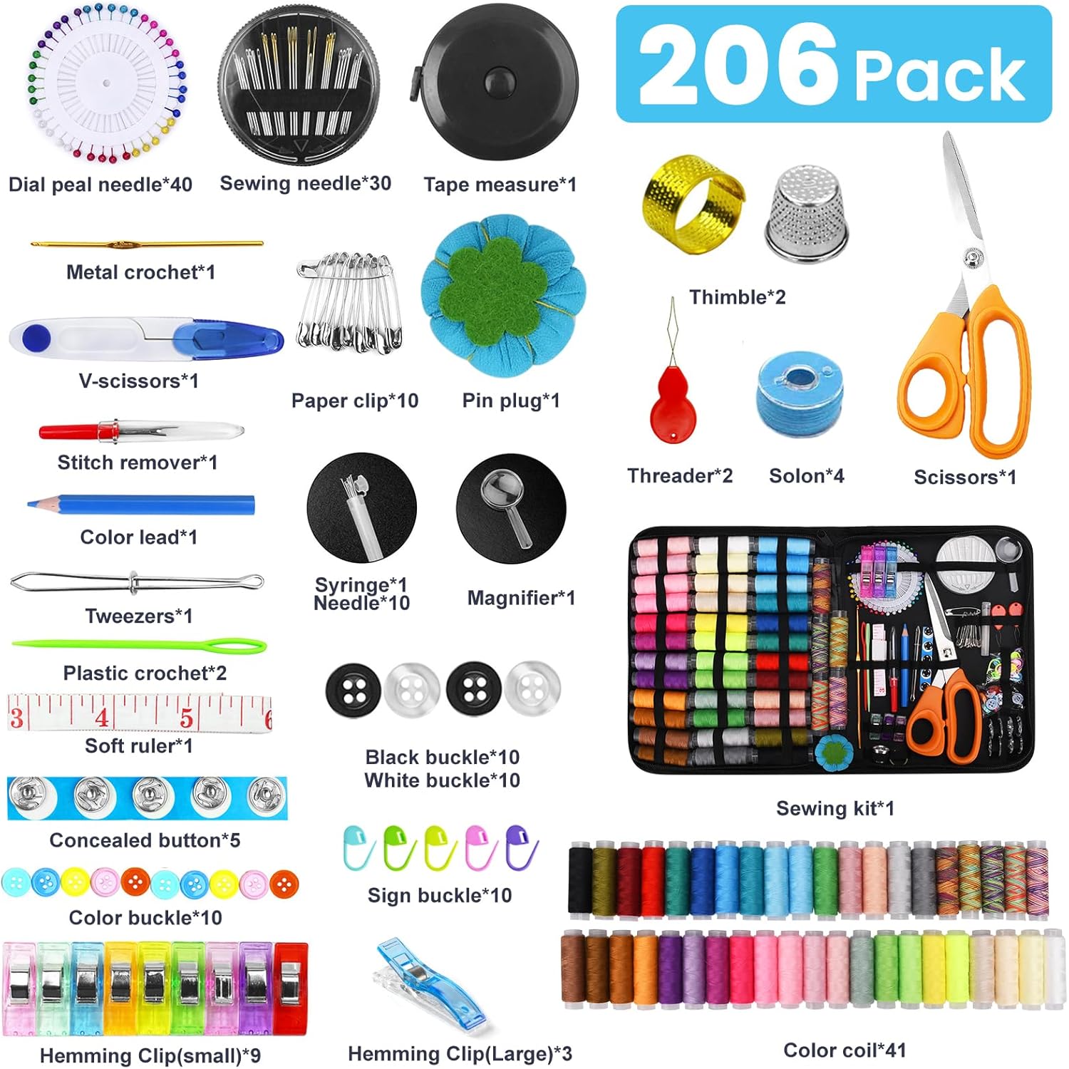 Set da Cucito con 206 Accessori e Valigetta in PU - immagine 6