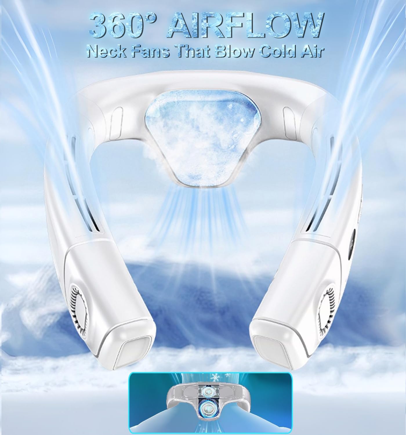 Ventilatore da Collo Portatile 6000mAh, Bianco - immagine 3